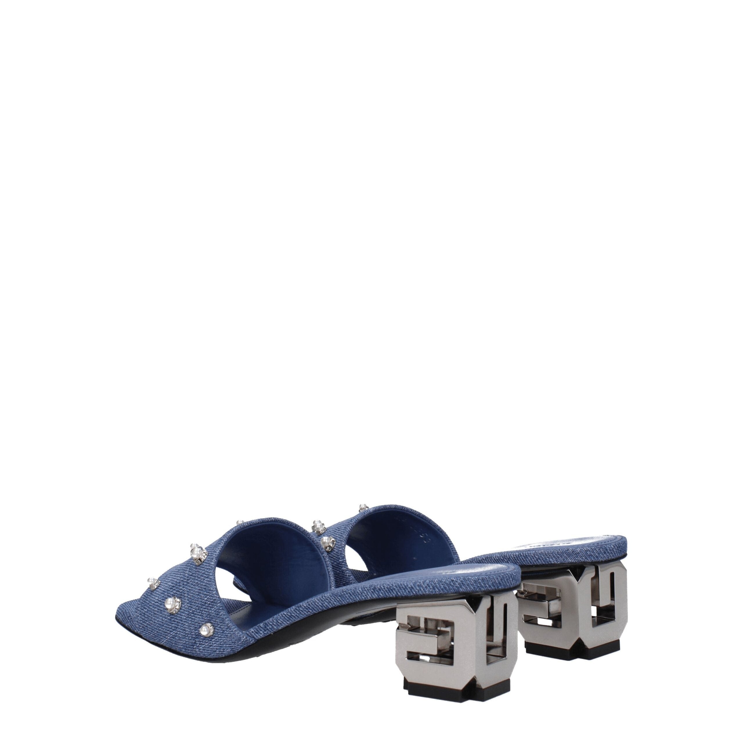 Blue Fabric Flat Sandals - ventzia
