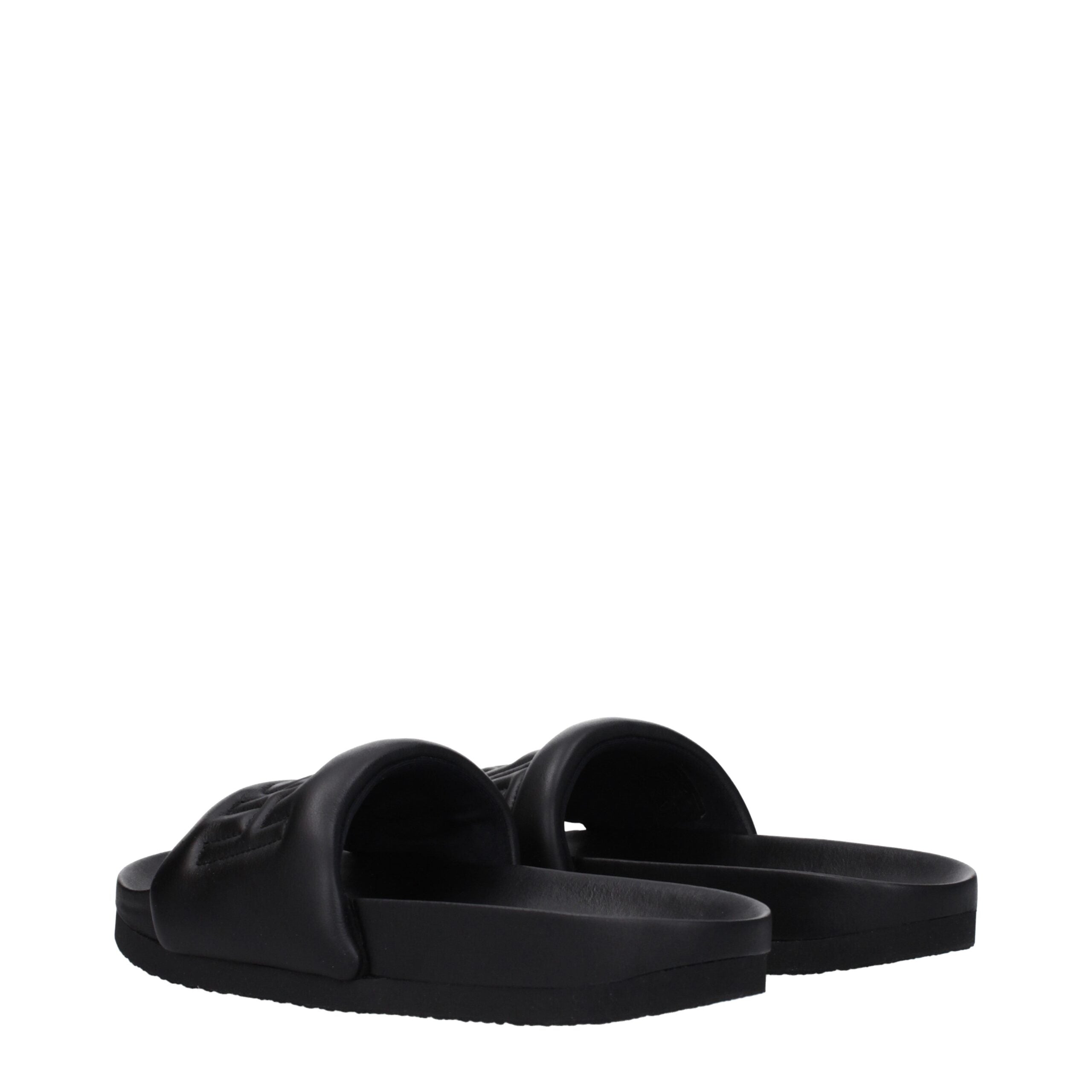Black Leather Slippers