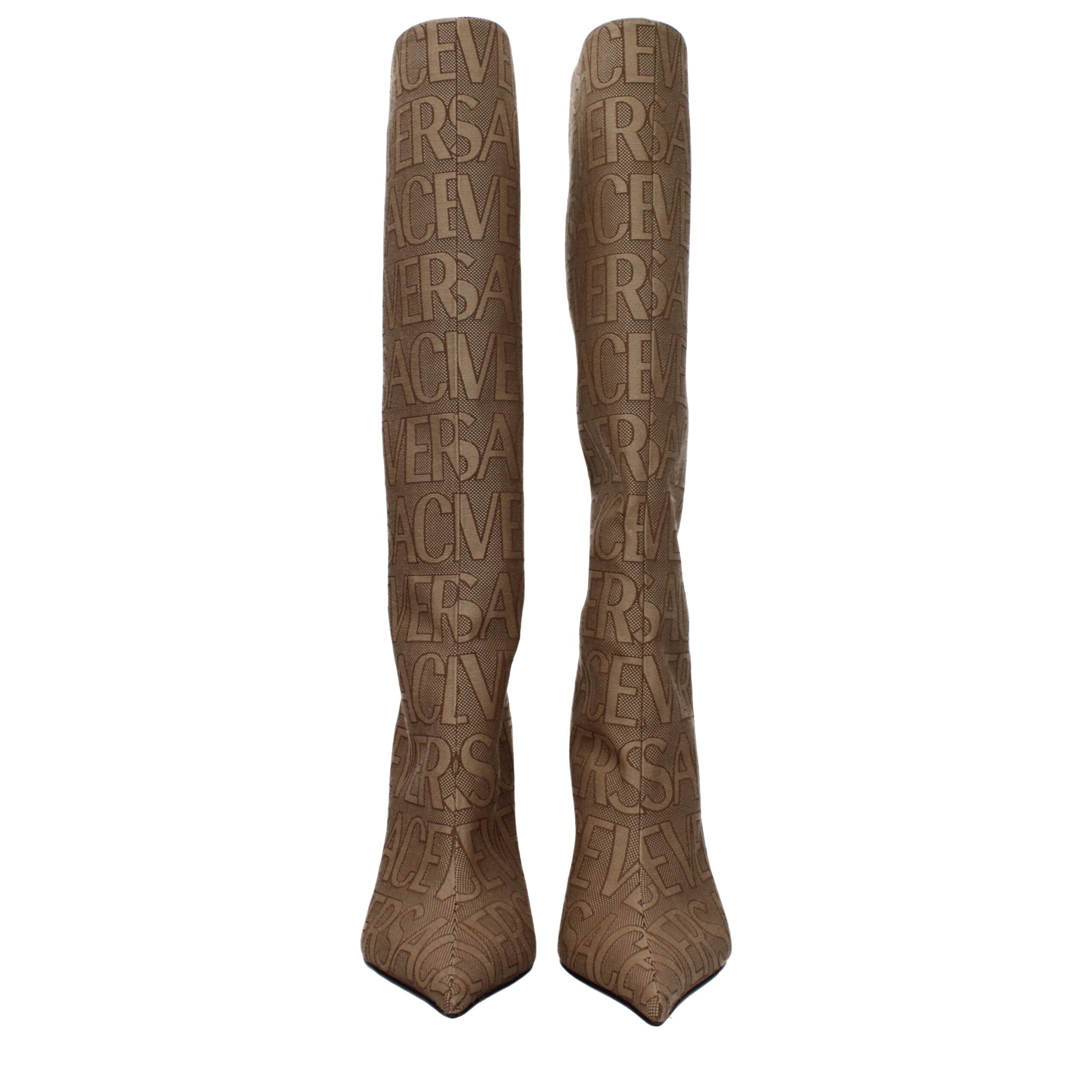 Beige Fabric High Heel Boots