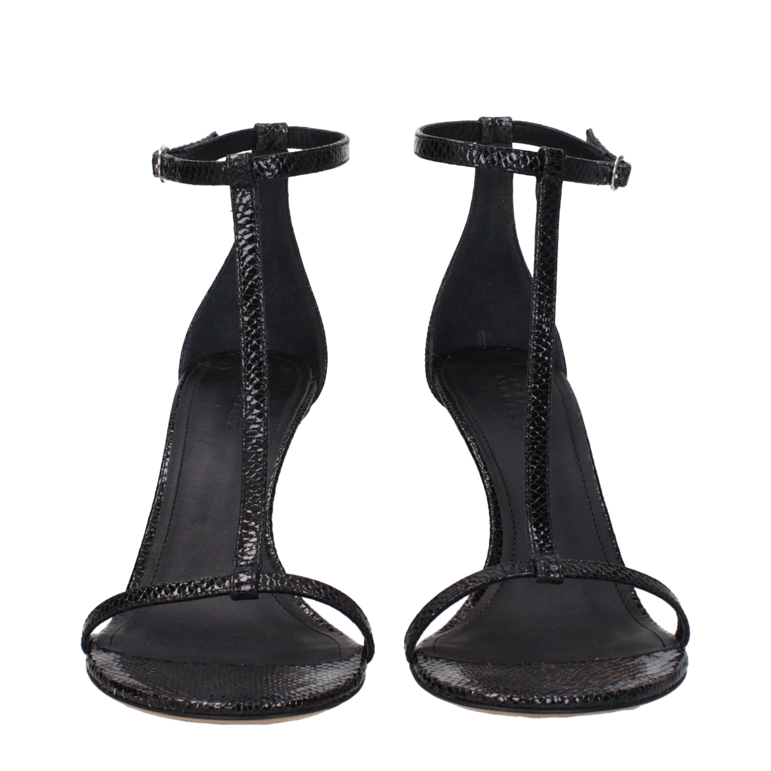 Black Leather Stiletto Heel Sandals
