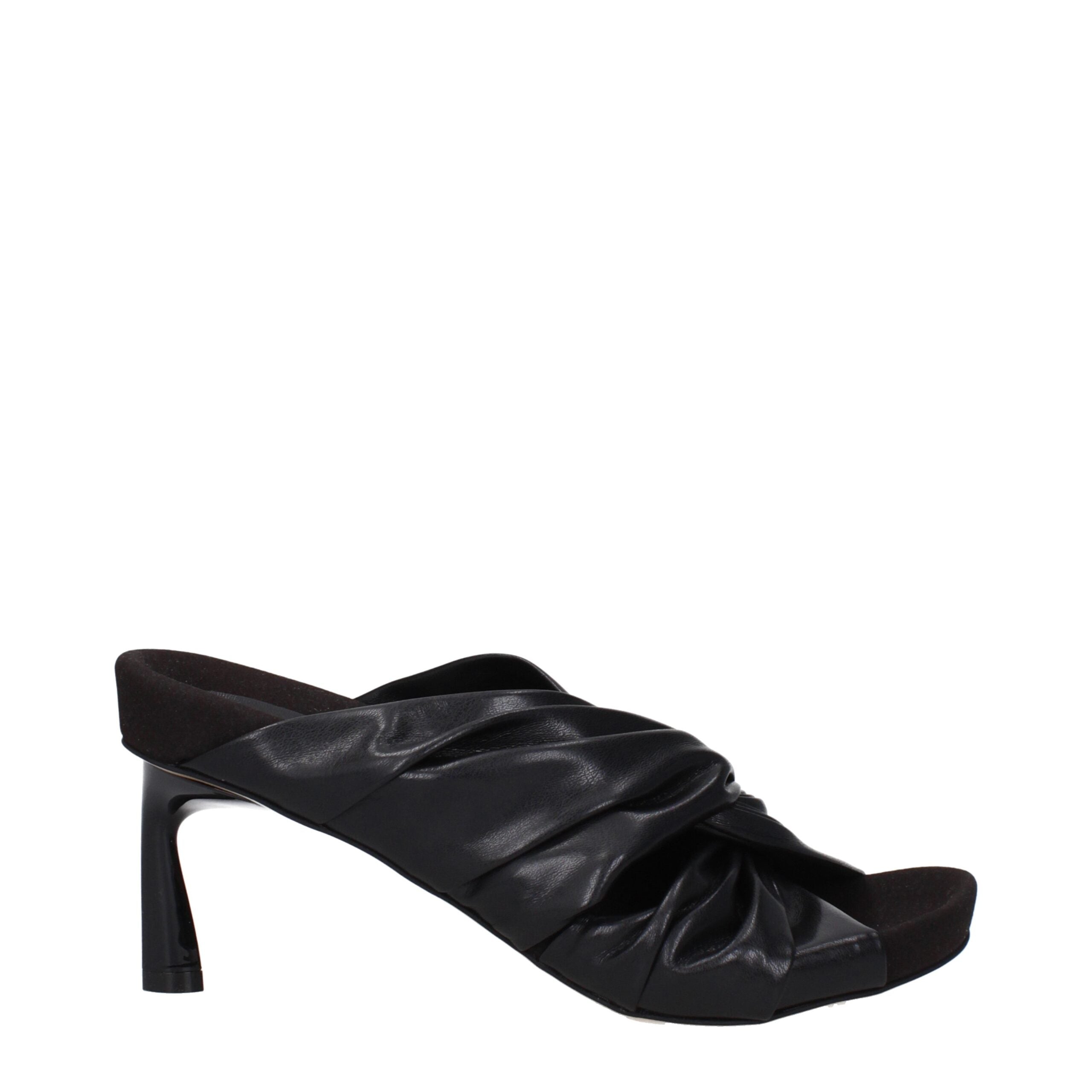 Black Leather Stiletto Heel Sandals - ventzia