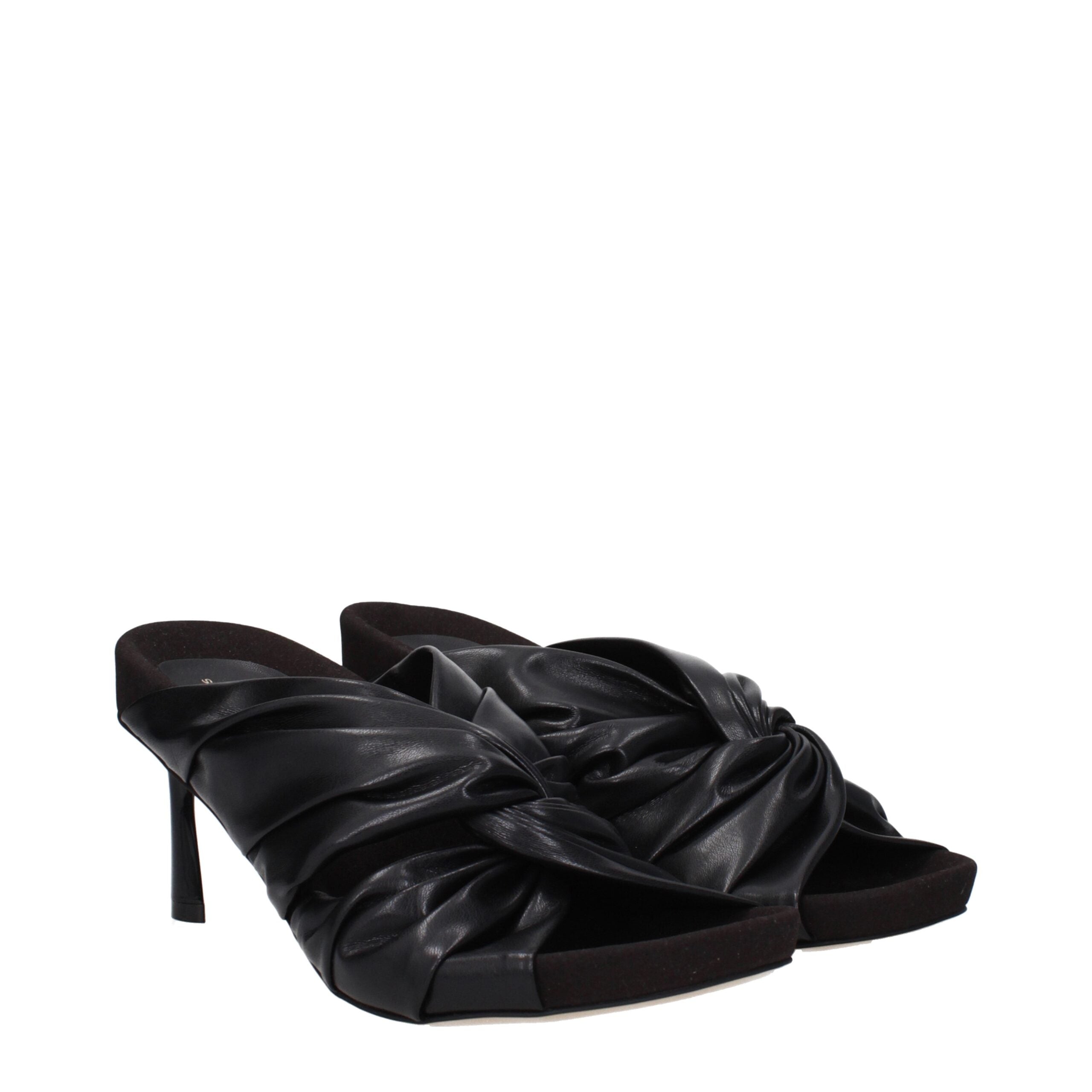 Black Leather Stiletto Heel Sandals - ventzia