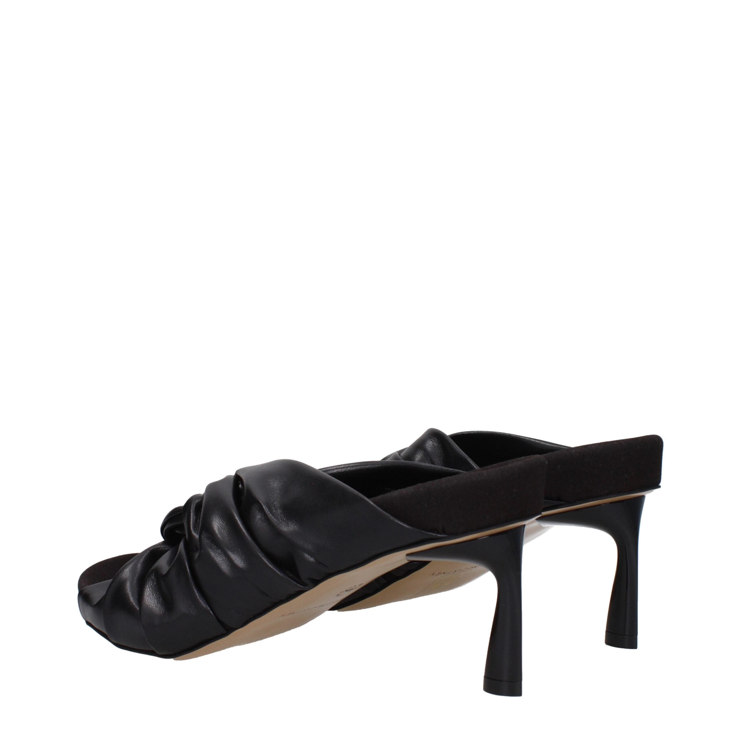 Black Leather Stiletto Heel Sandals - ventzia
