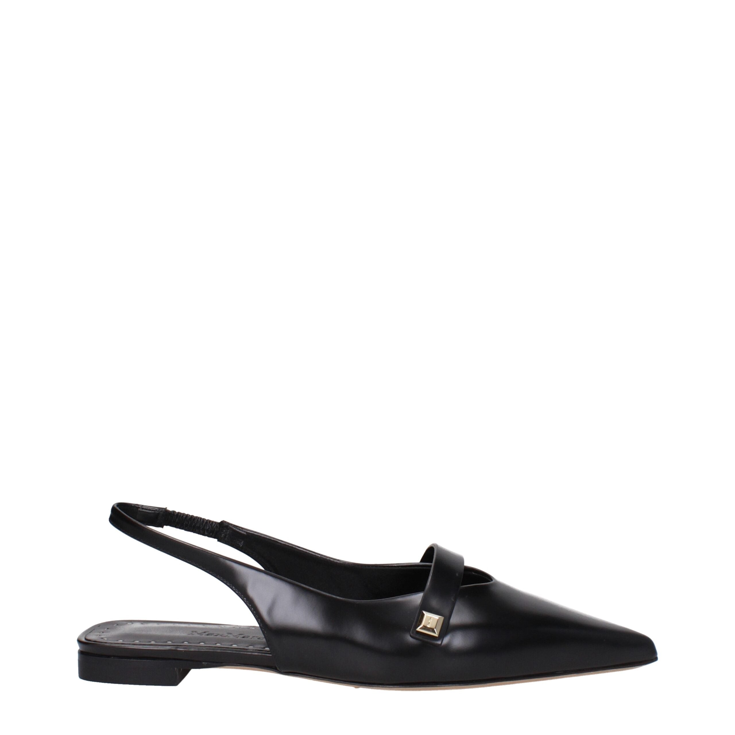 Black Leather Ballet Flats - ventzia