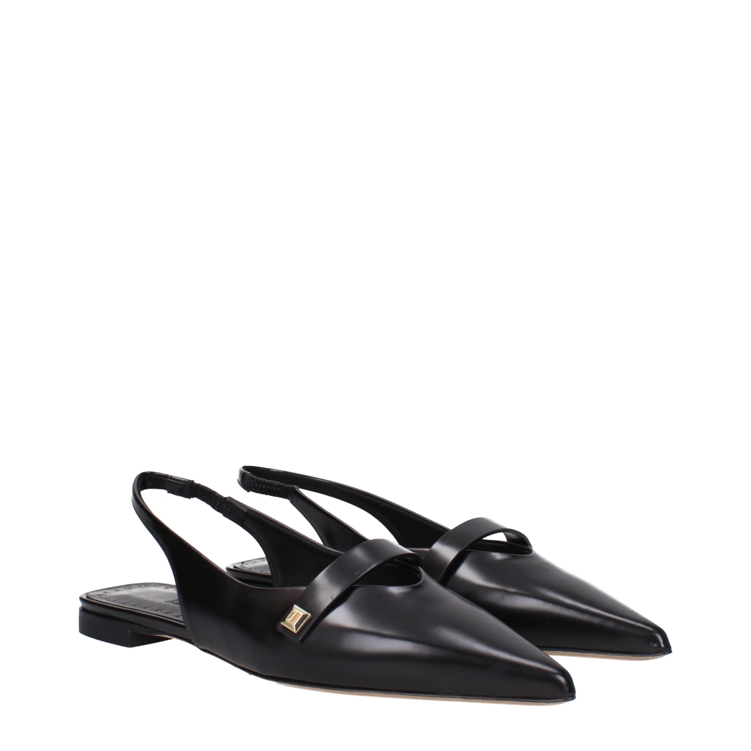 Black Leather Ballet Flats - ventzia