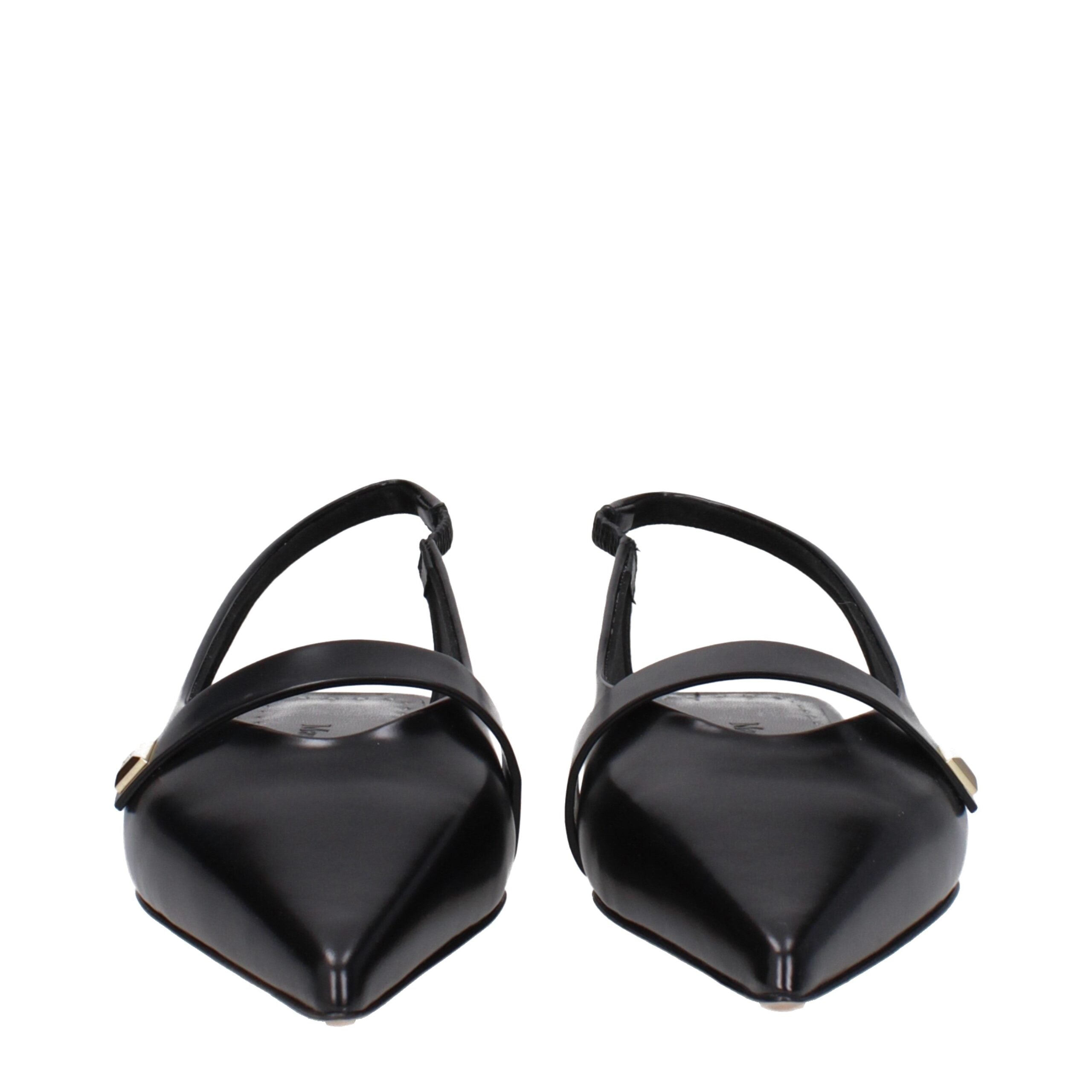 Black Leather Ballet Flats - ventzia