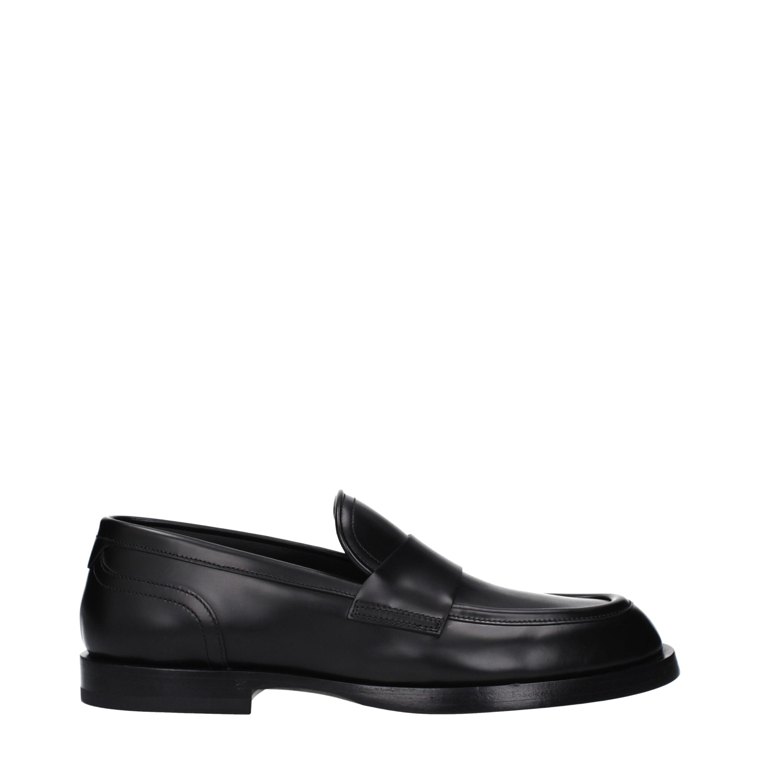 Black Leather Slip-On Loafers - ventzia