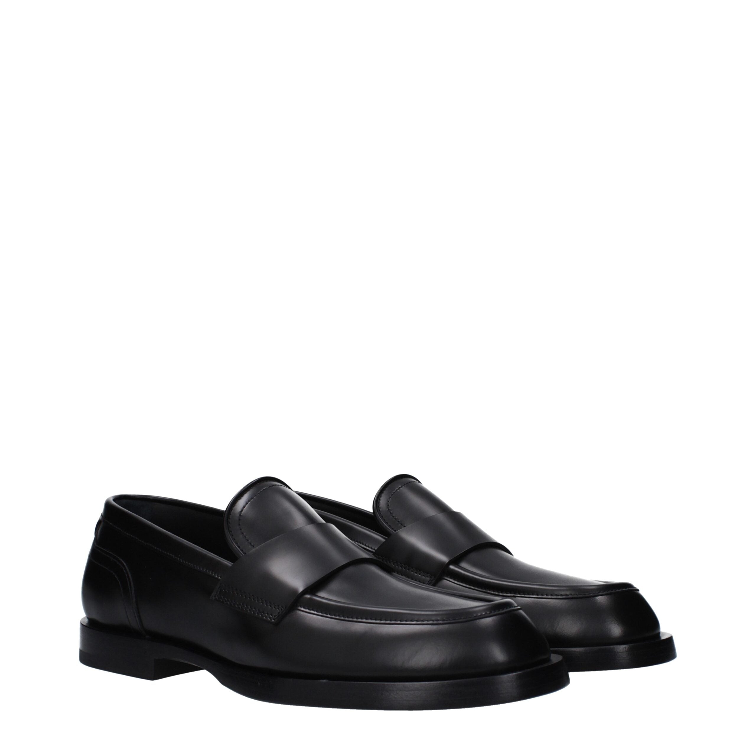 Black Leather Slip-On Loafers - ventzia