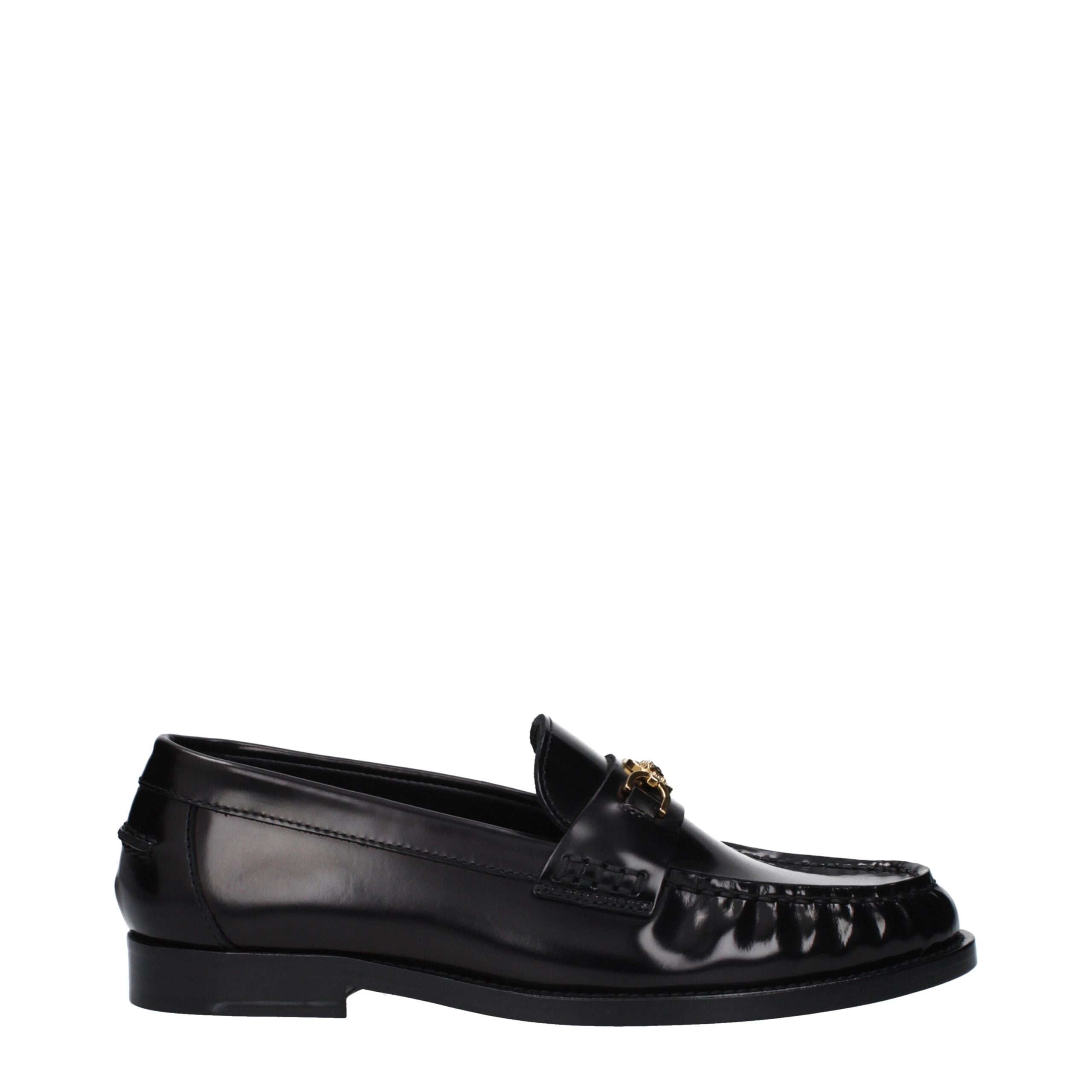 Black Leather Slip-On Loafers - ventzia