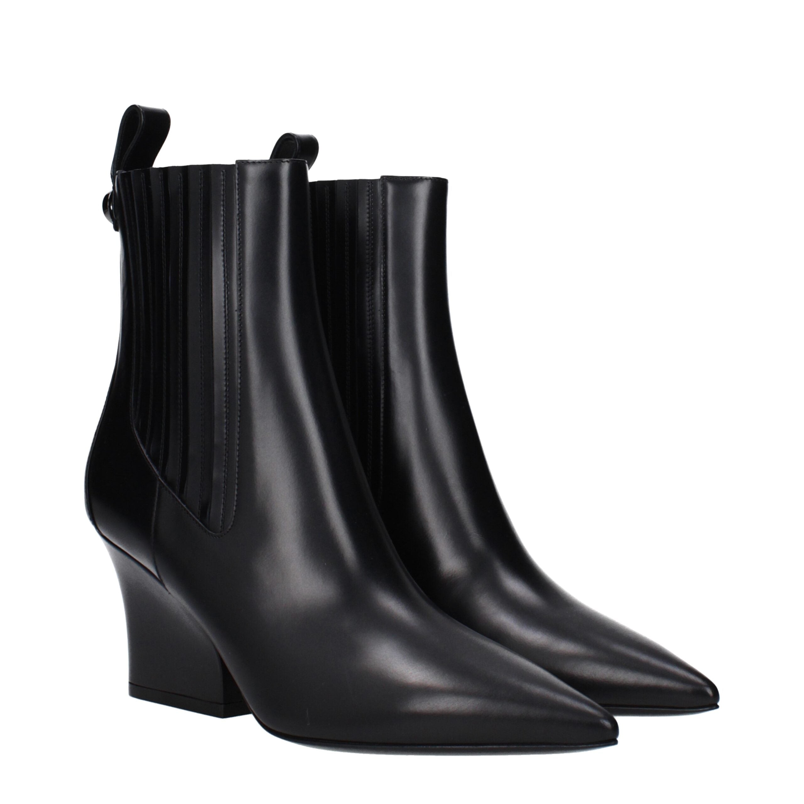 Black Leather Ankle Boots - ventzia