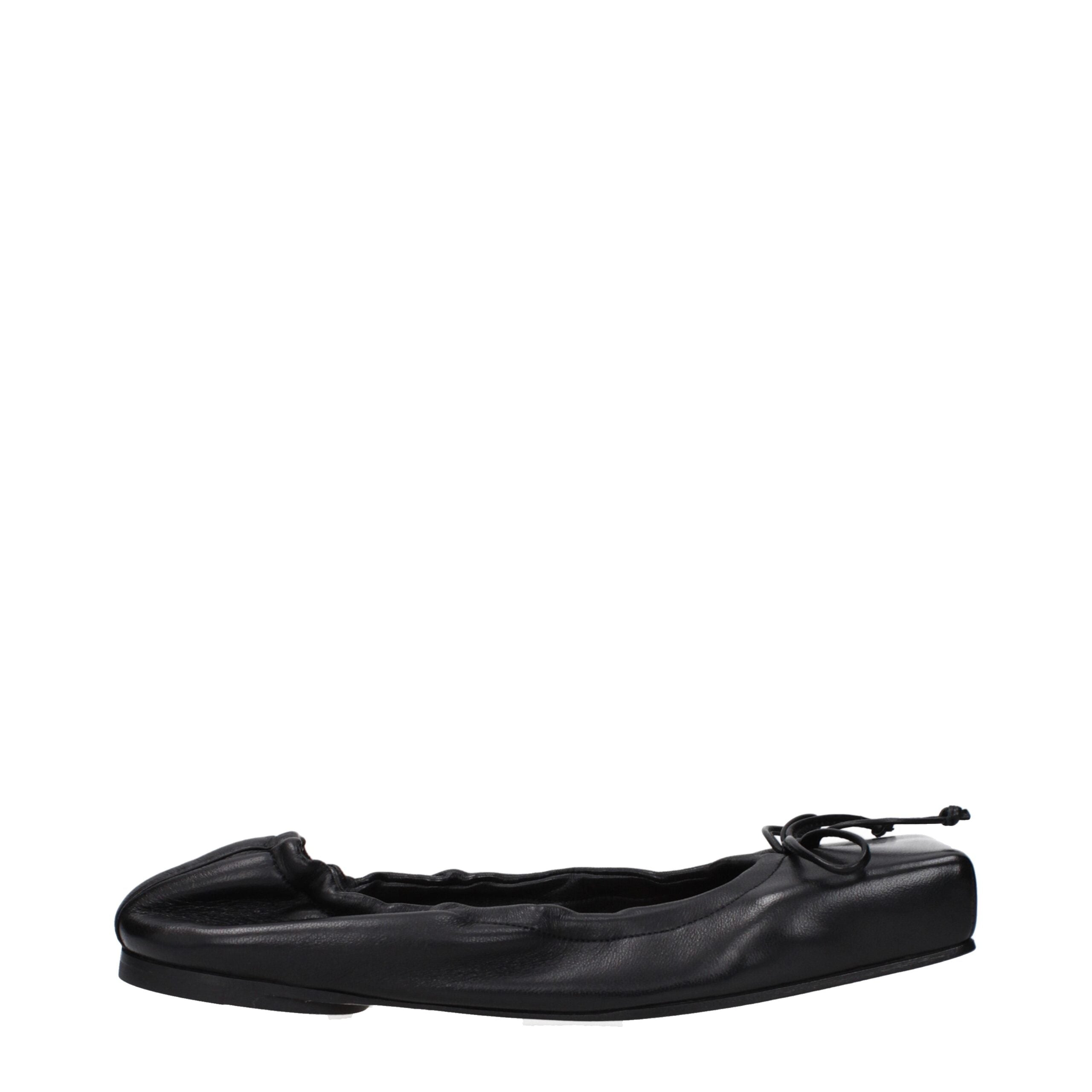 Black Leather Ballet Flats - ventzia