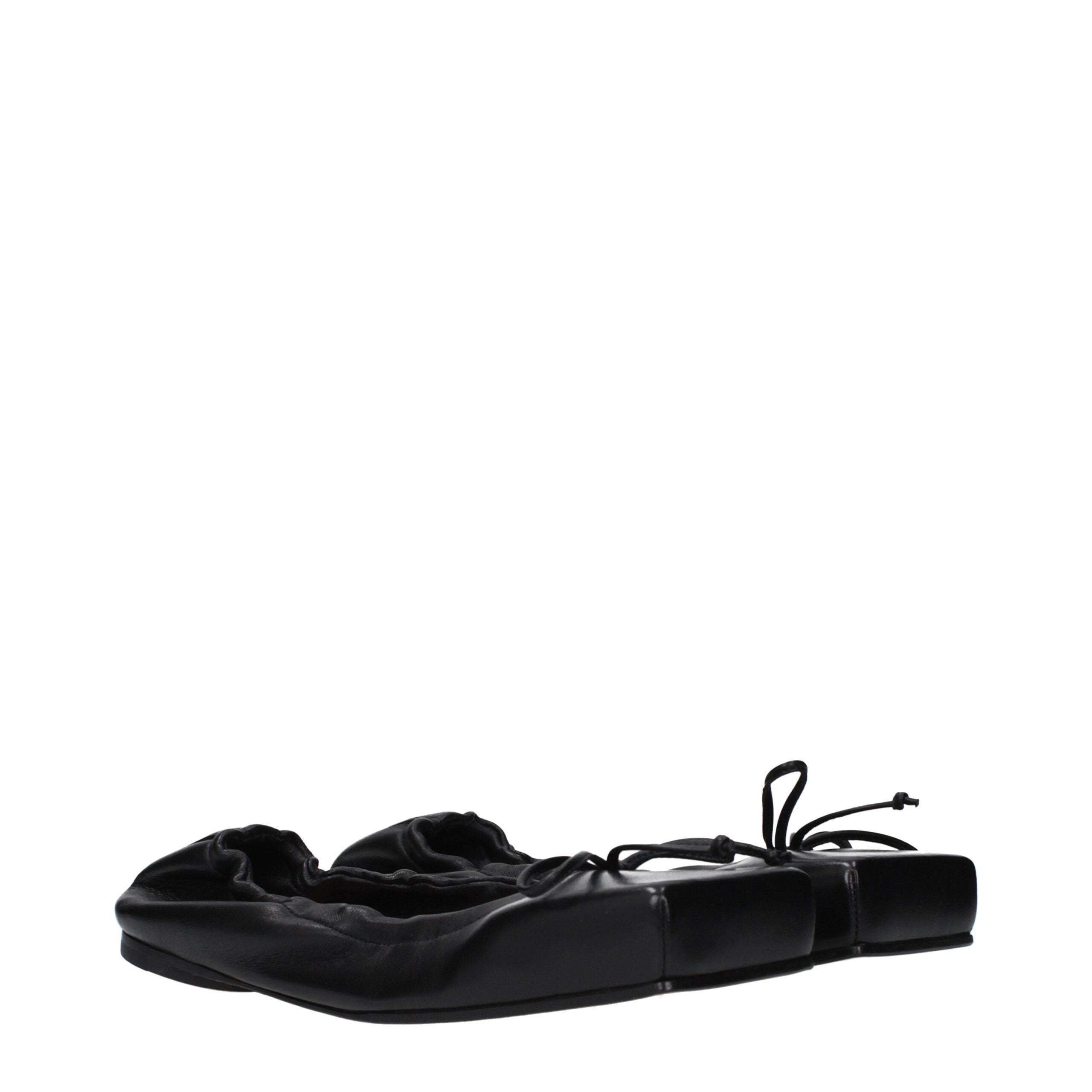 Black Leather Ballet Flats - ventzia
