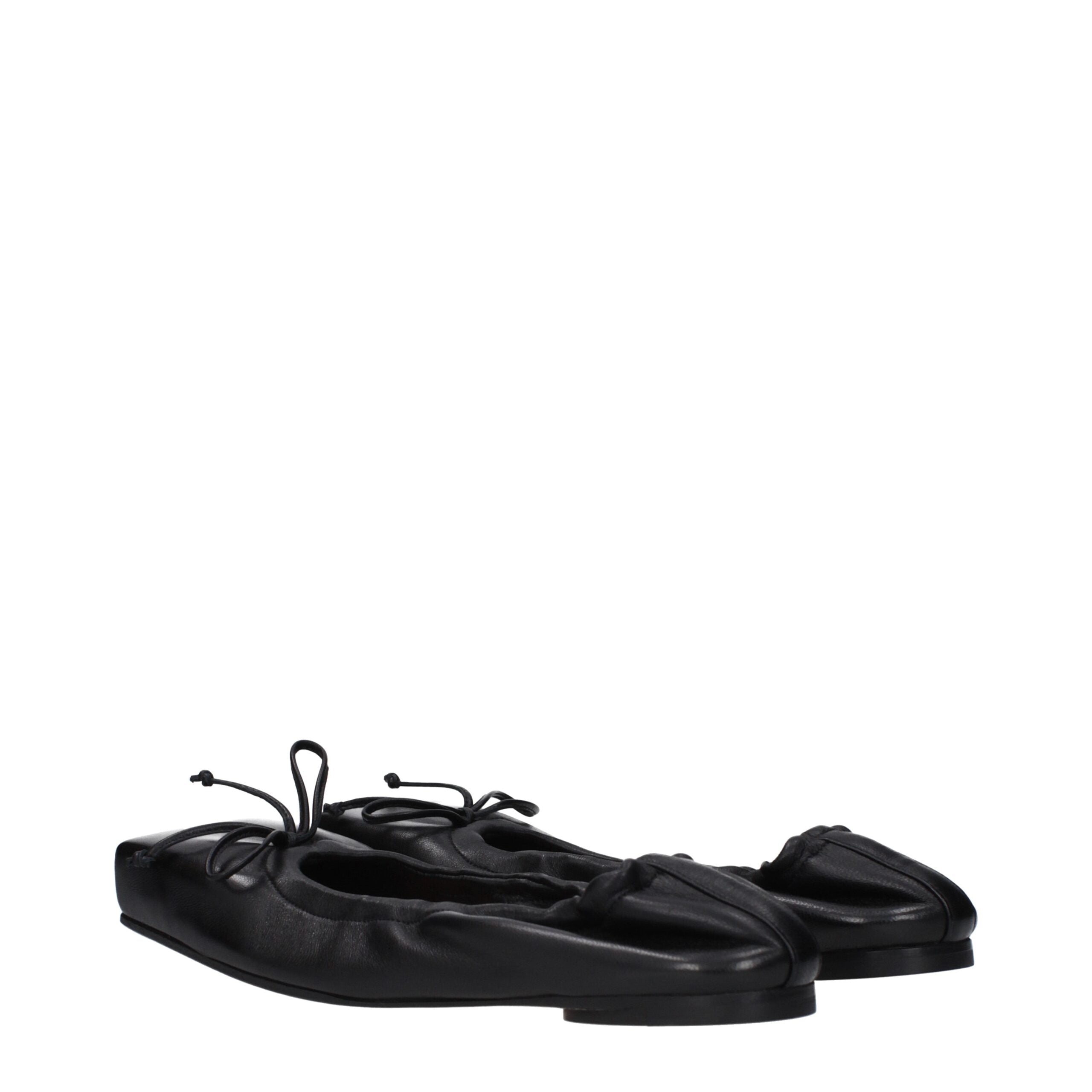 Black Leather Ballet Flats - ventzia