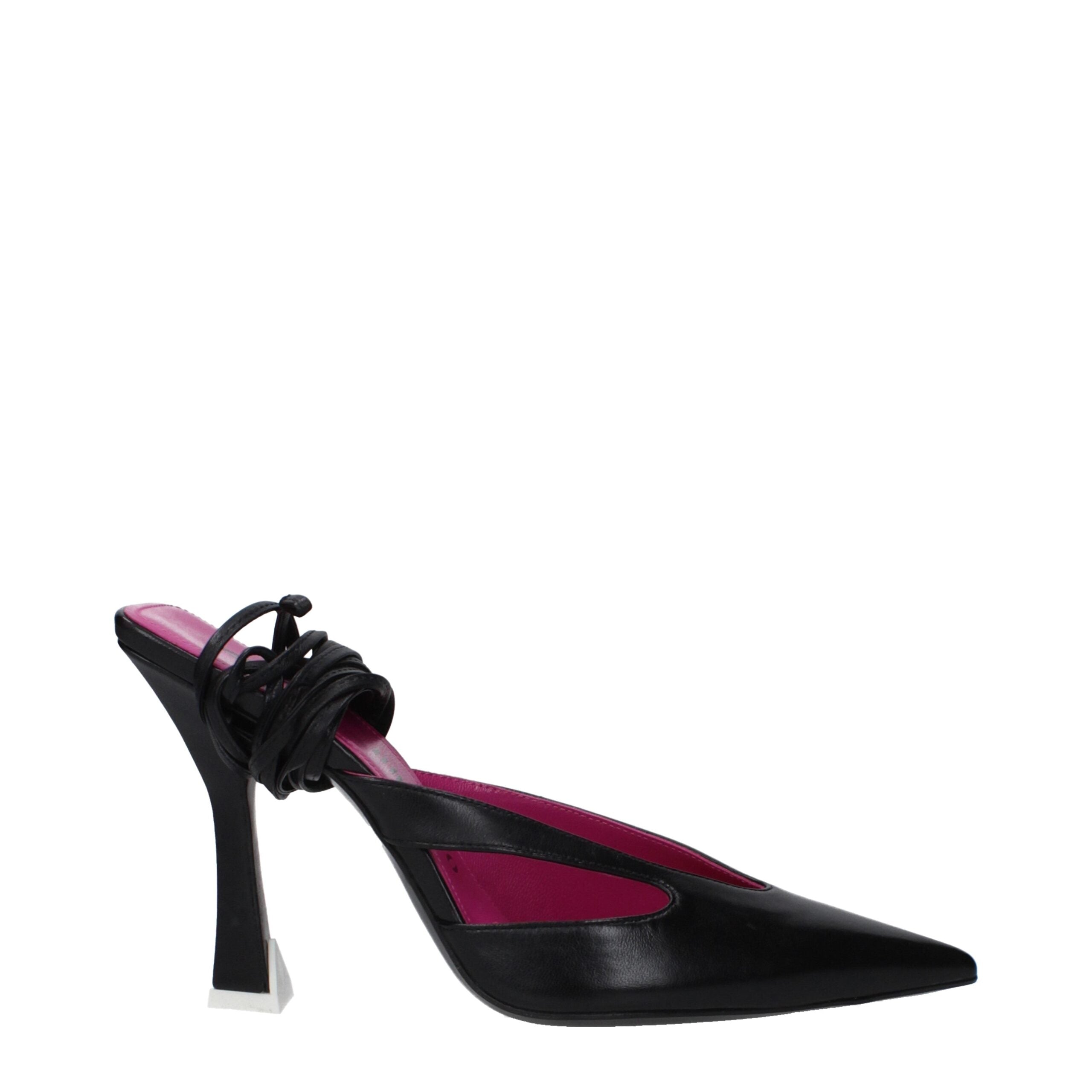 Black Leather Stiletto Heel Sandals - ventzia