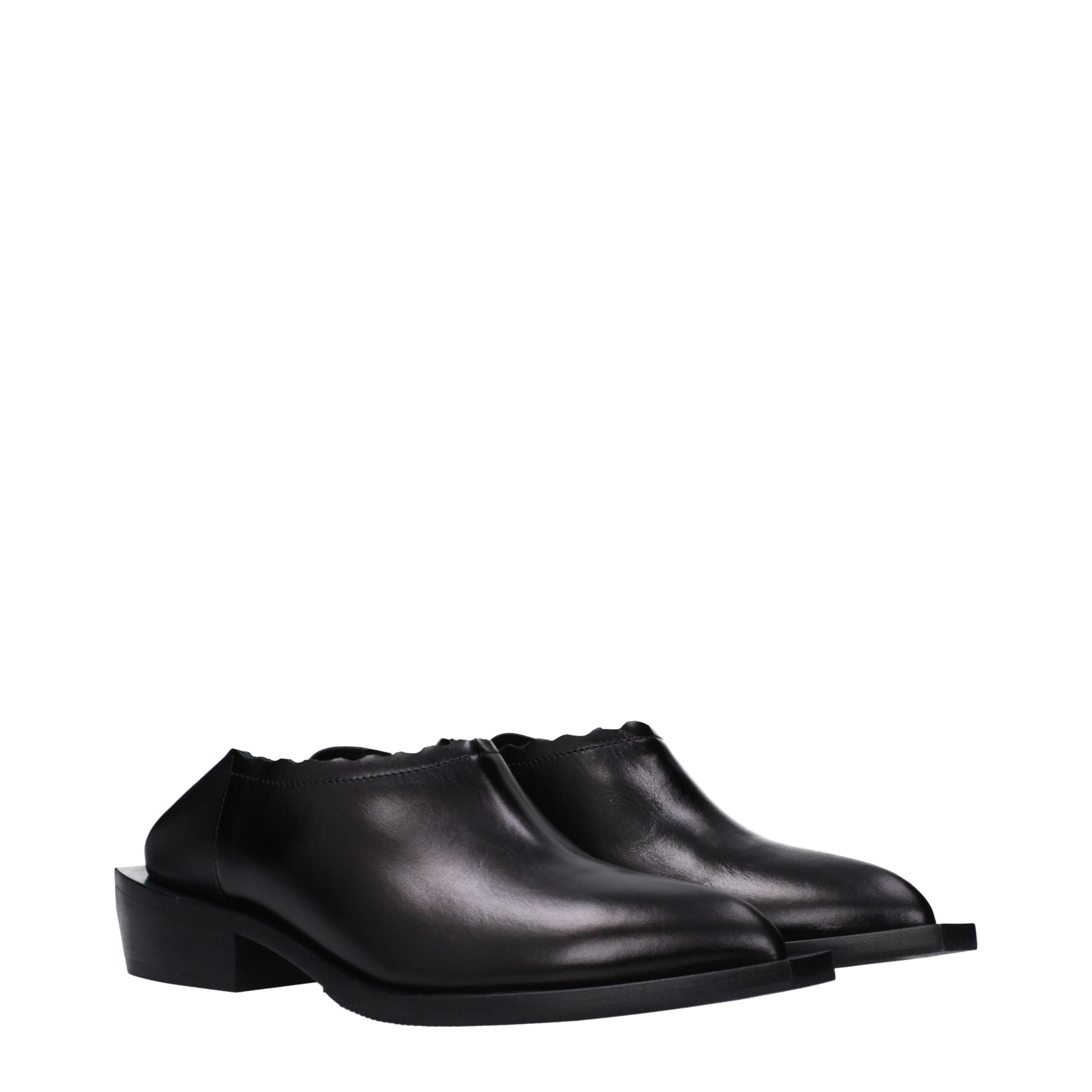Black Leather Mules - ventzia