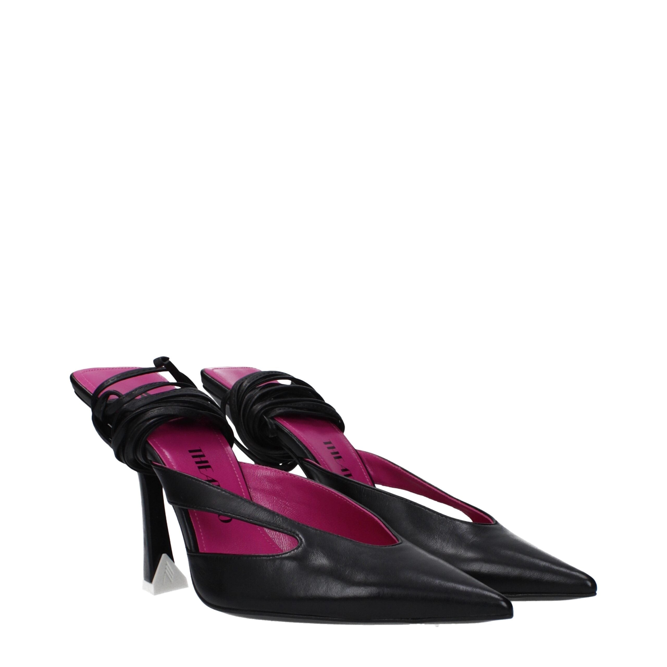 Black Leather Stiletto Heel Sandals - ventzia