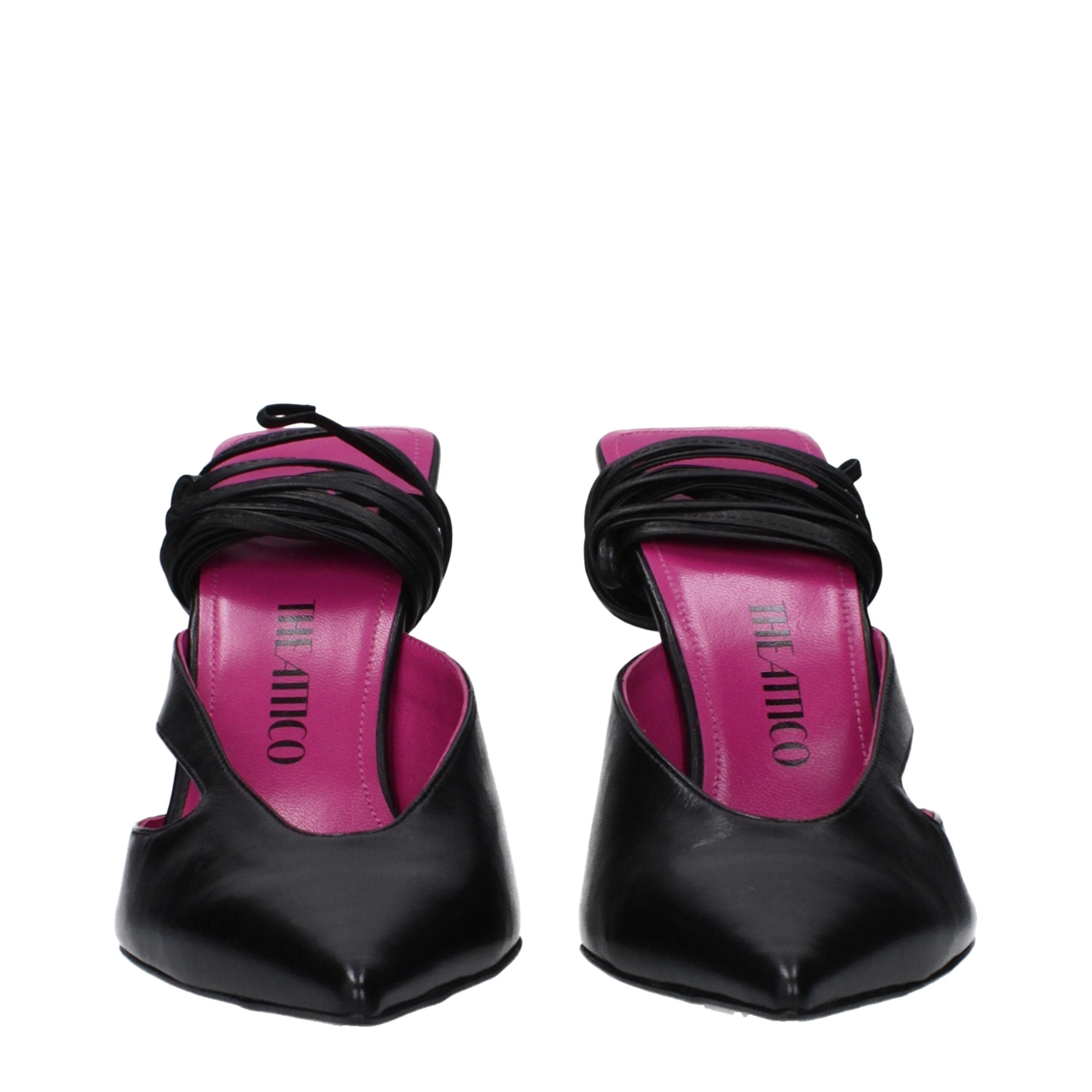 Black Leather Stiletto Heel Sandals - ventzia