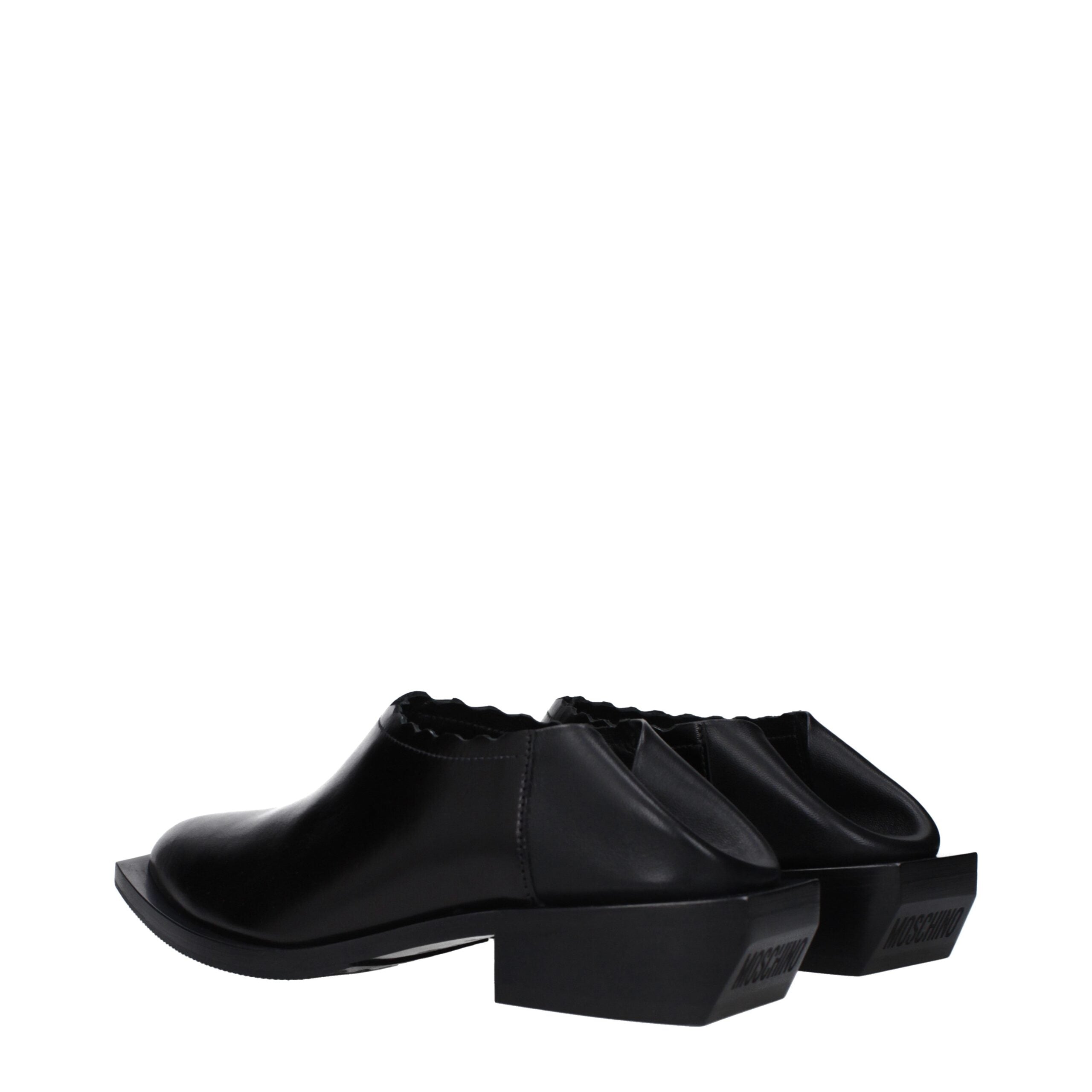 Black Leather Mules - ventzia