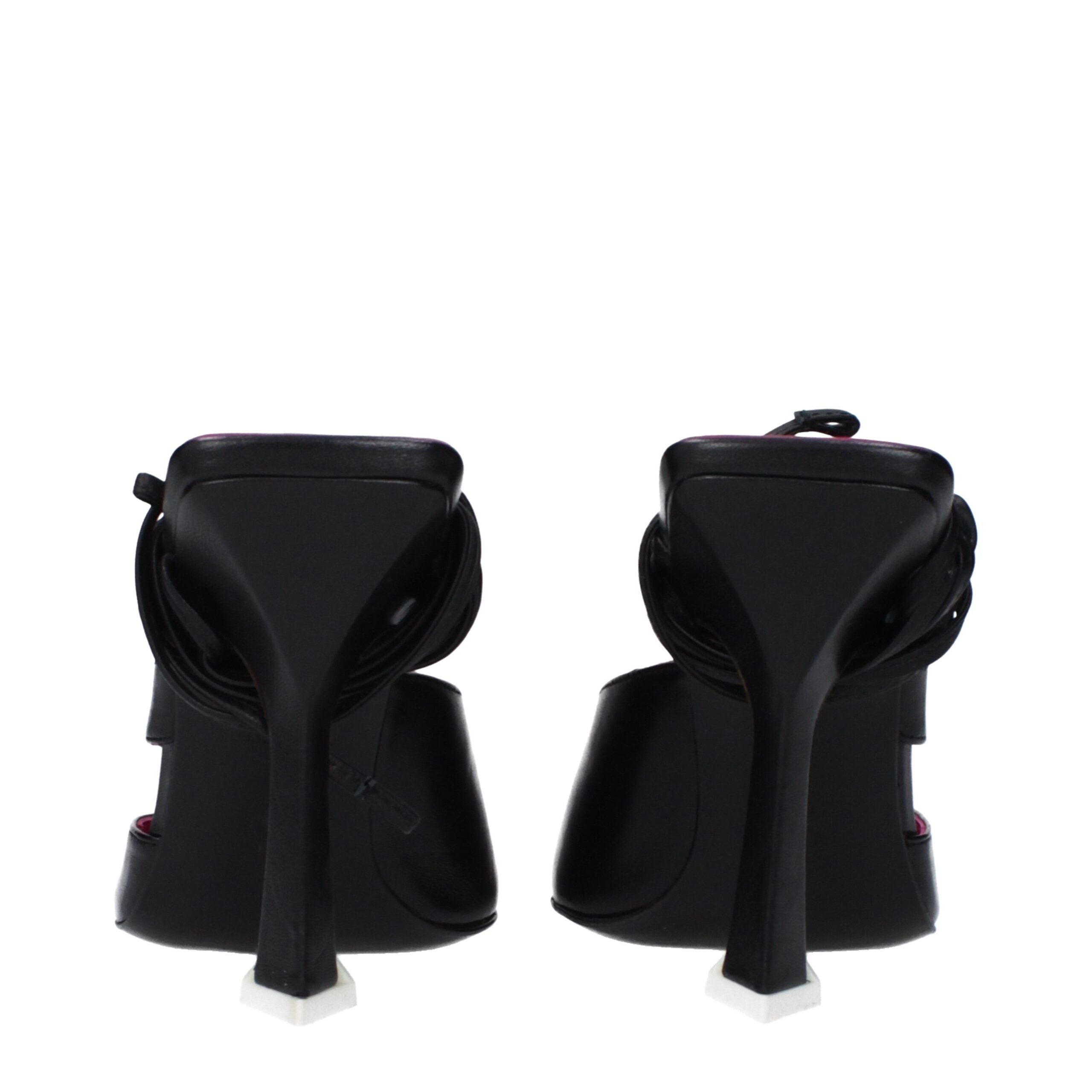 Black Leather Stiletto Heel Sandals - ventzia