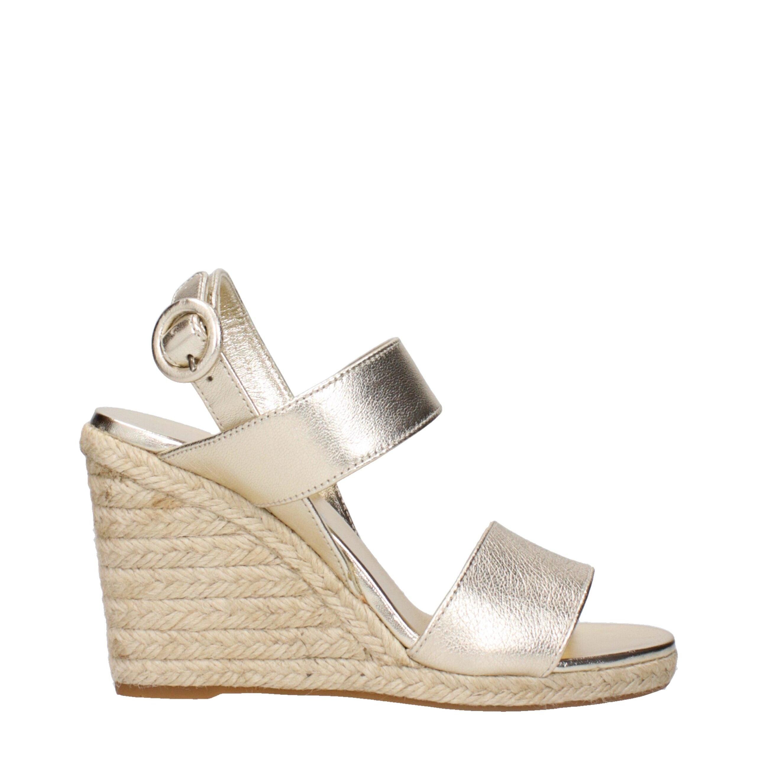 Gold Leather Wedge Sandals - ventzia