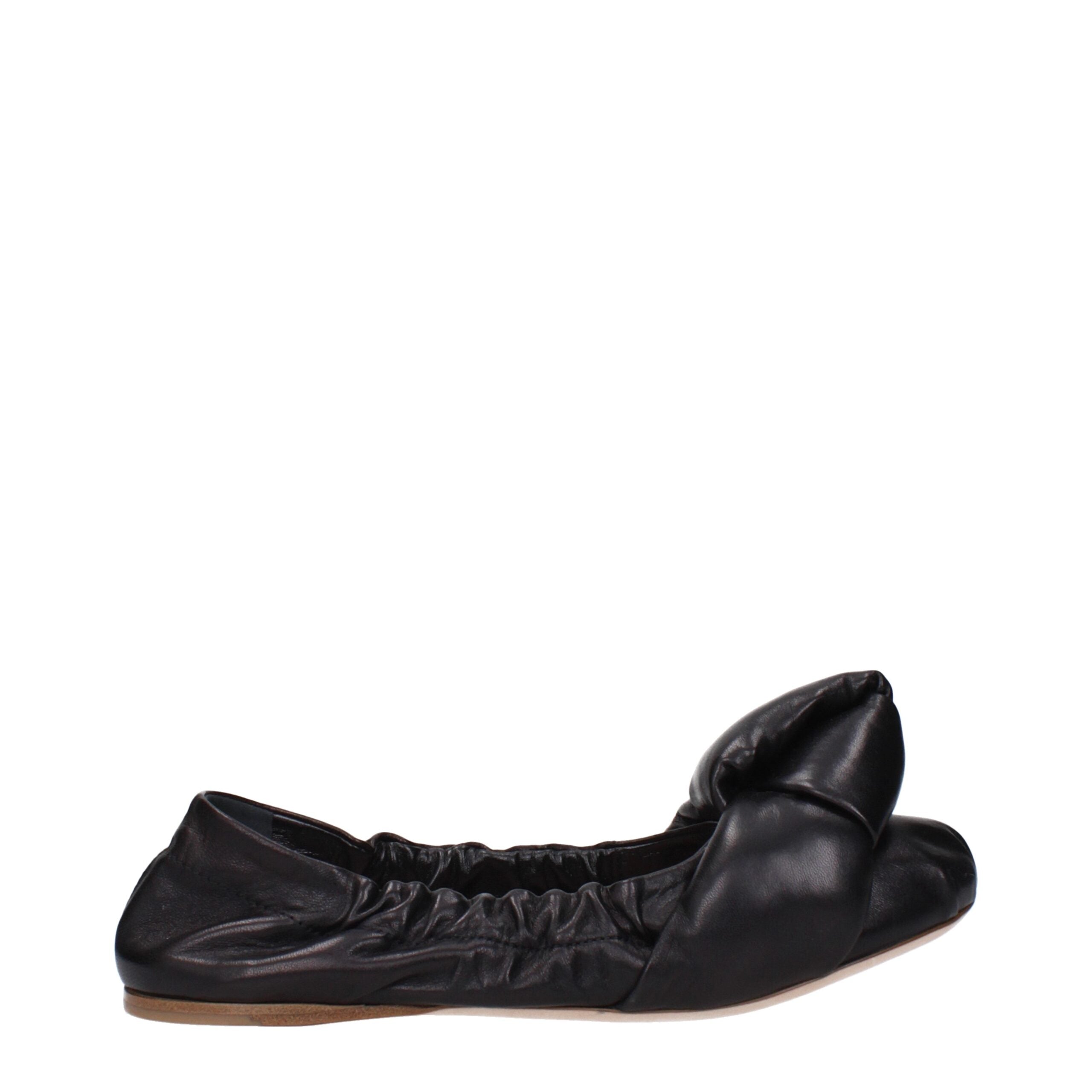 Black Leather Ballet Flats - ventzia