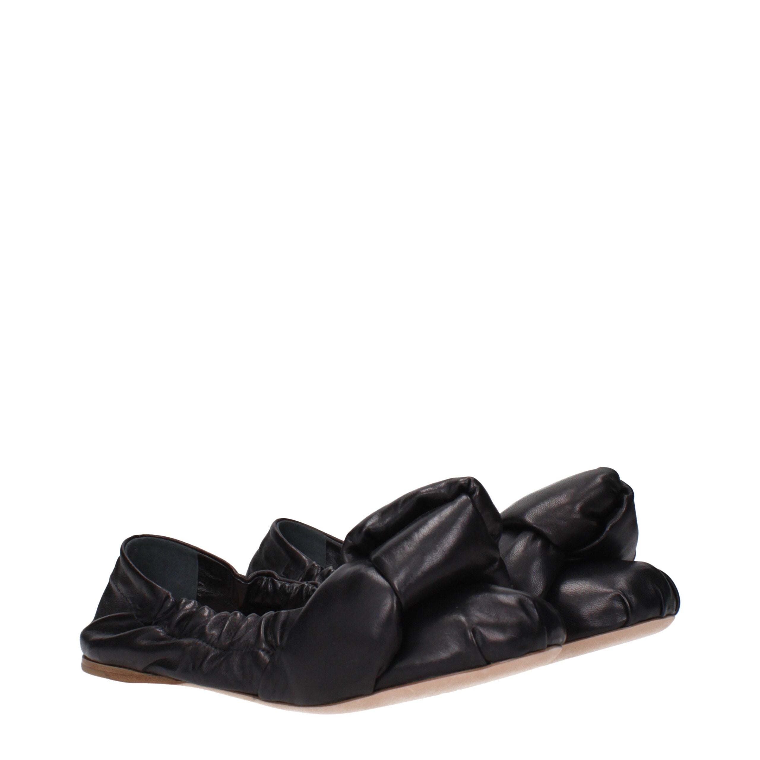 Black Leather Ballet Flats - ventzia