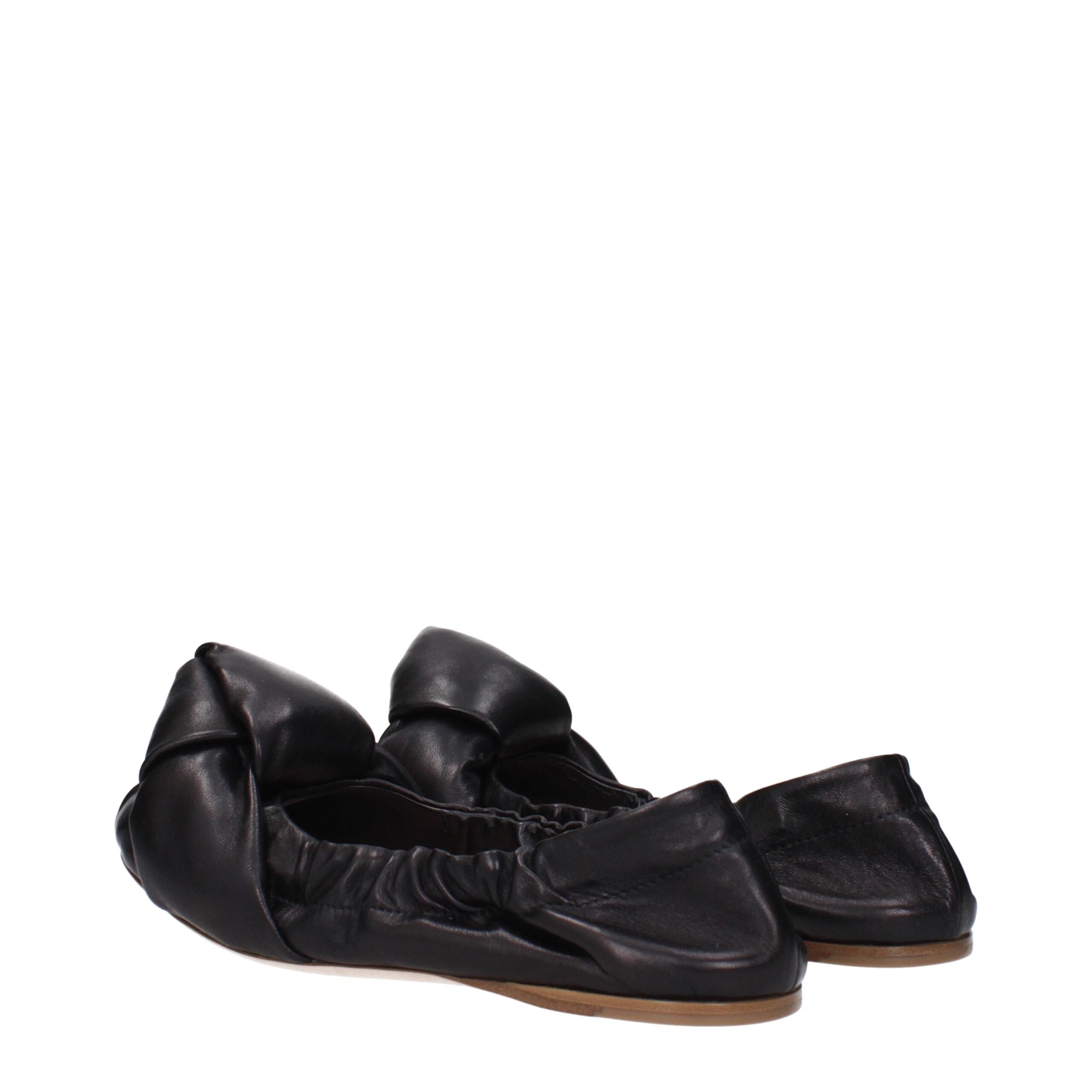 Black Leather Ballet Flats - ventzia
