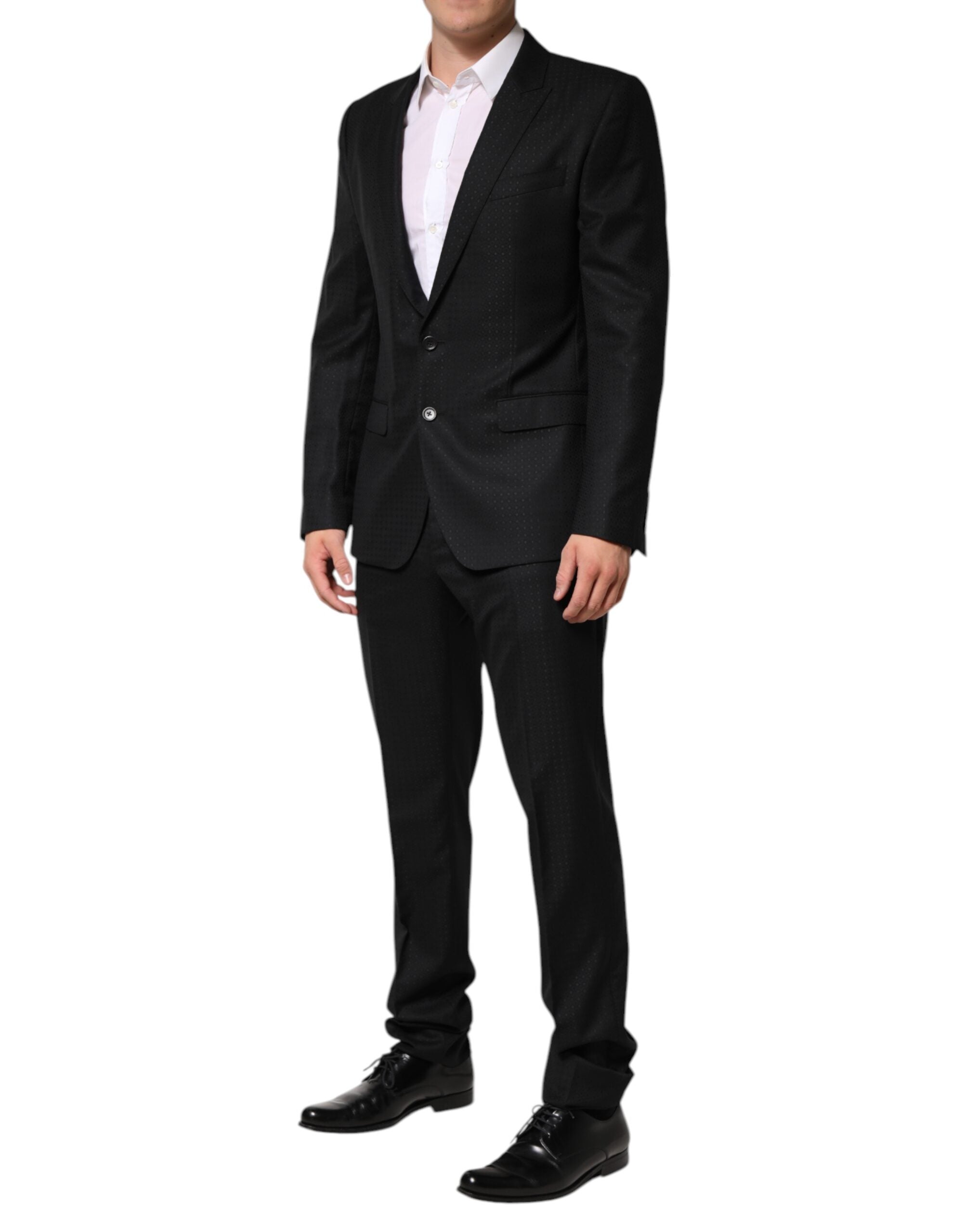 Black Jacquard Single Breasted 2 Piece Suit - ventzia