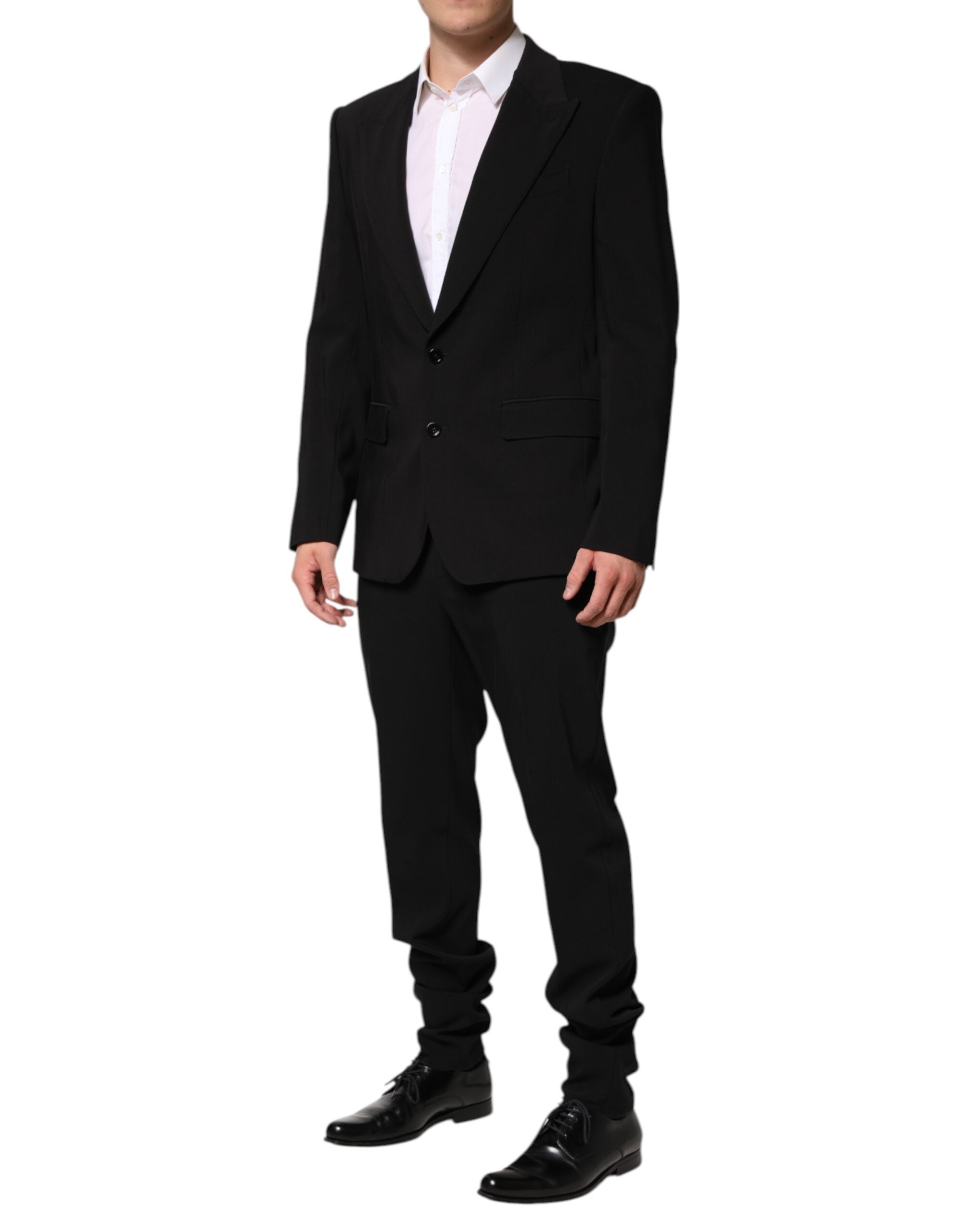 Black Cotton Single Breasted 2 Piece Suit - ventzia