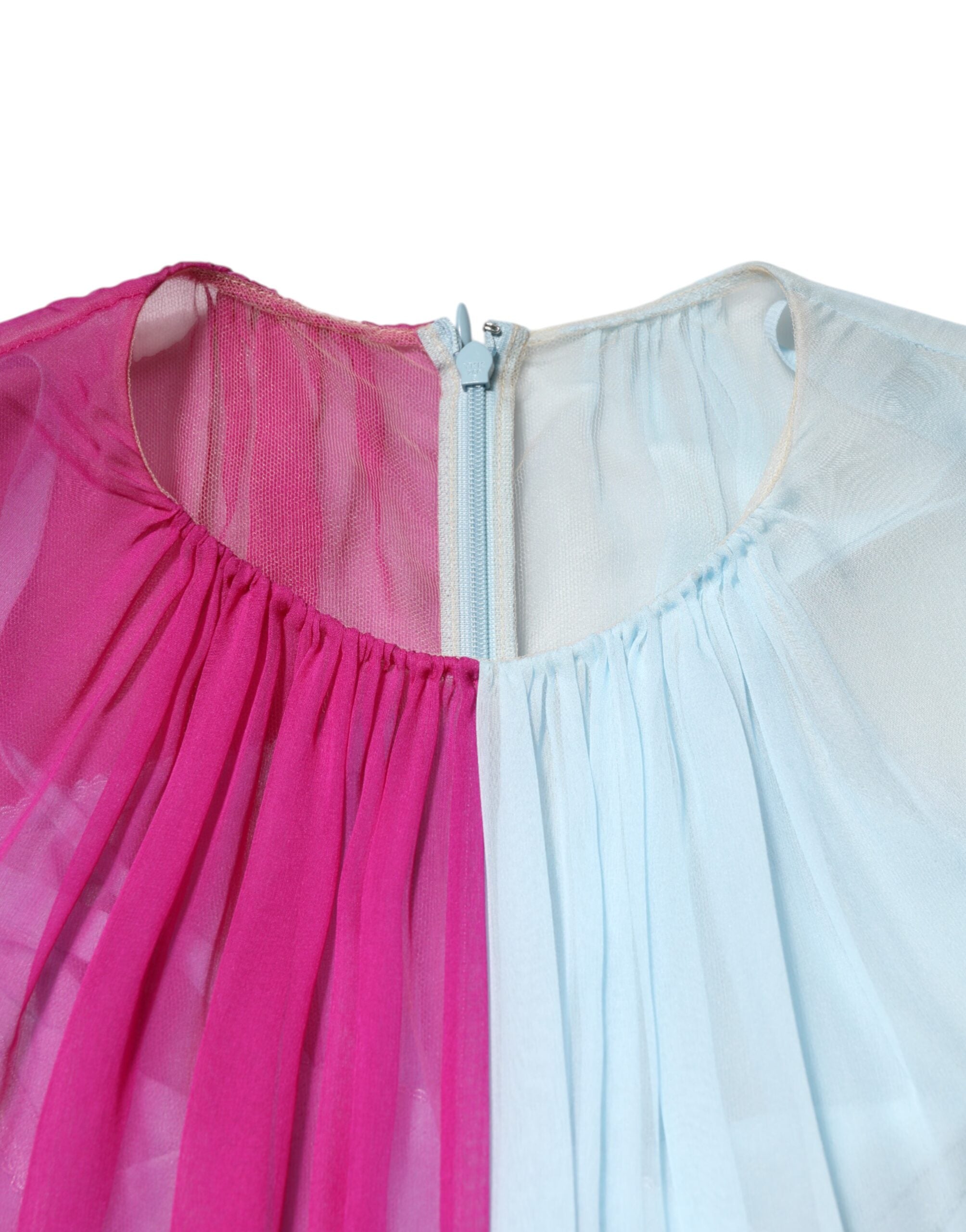 Fuchsia Light Blue Silk Two Tone Midi Dress - ventzia