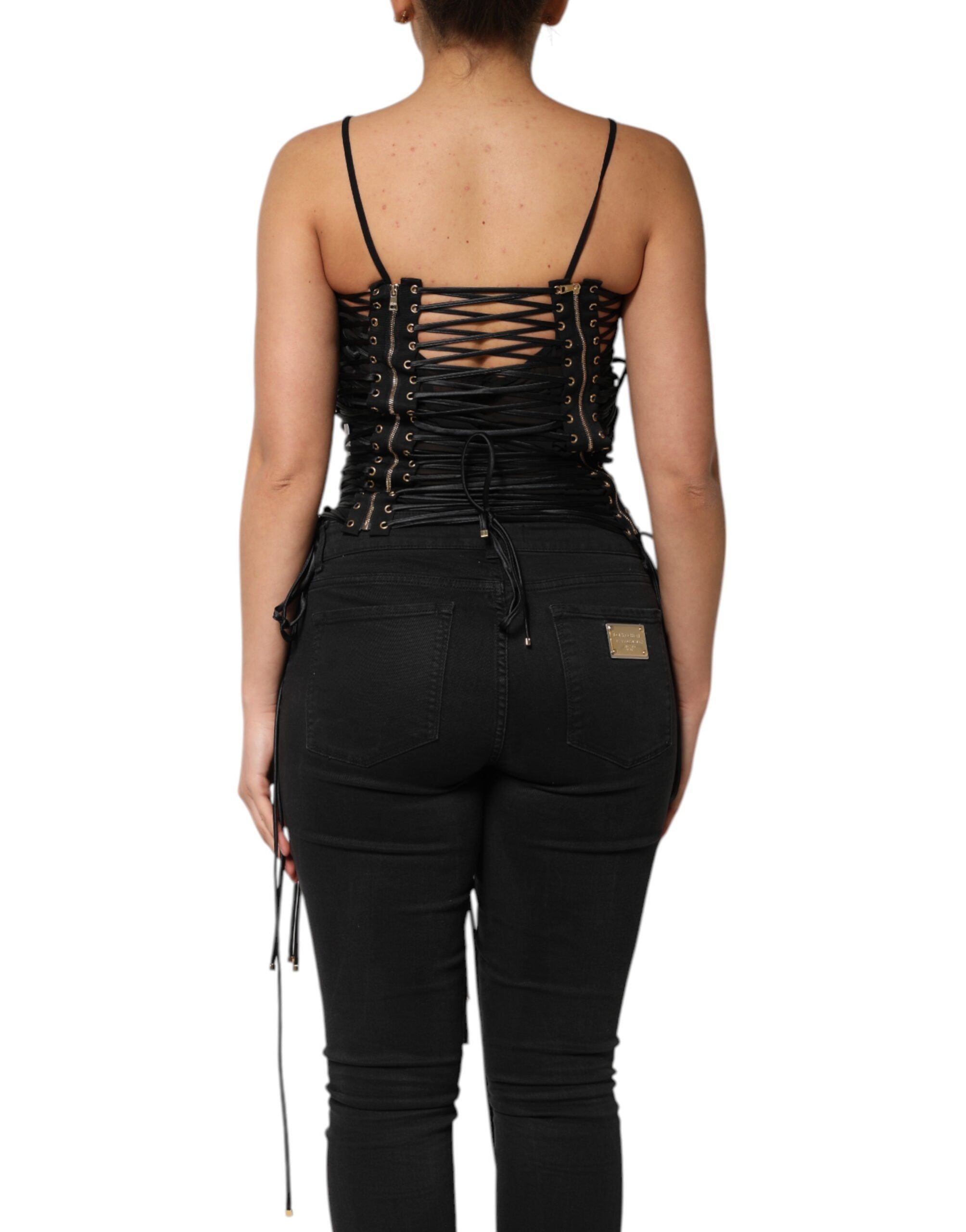 Black Eyelet Embellished Corset Style Top - ventzia