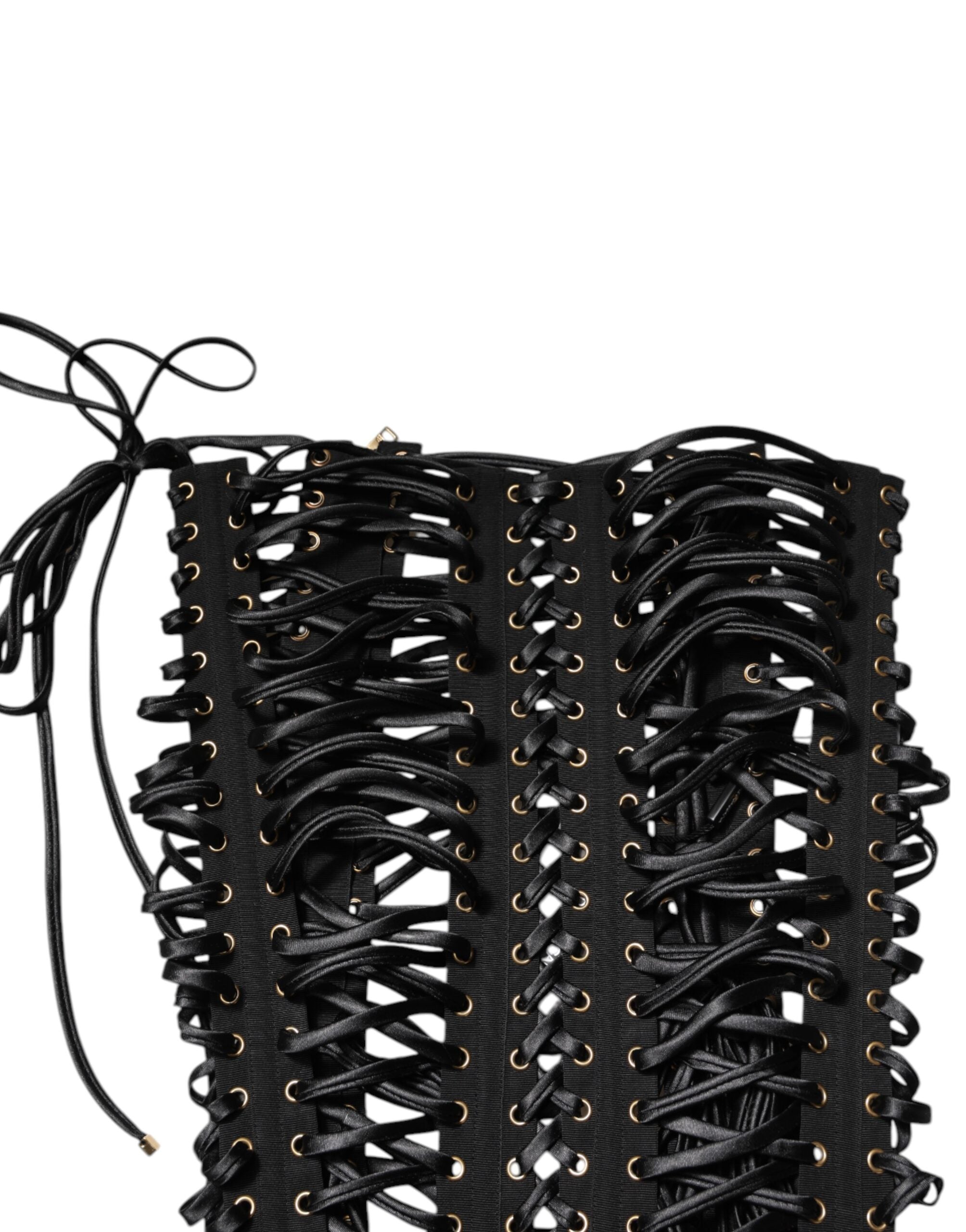 Black Eyelet Embellished Corset Style Top - ventzia