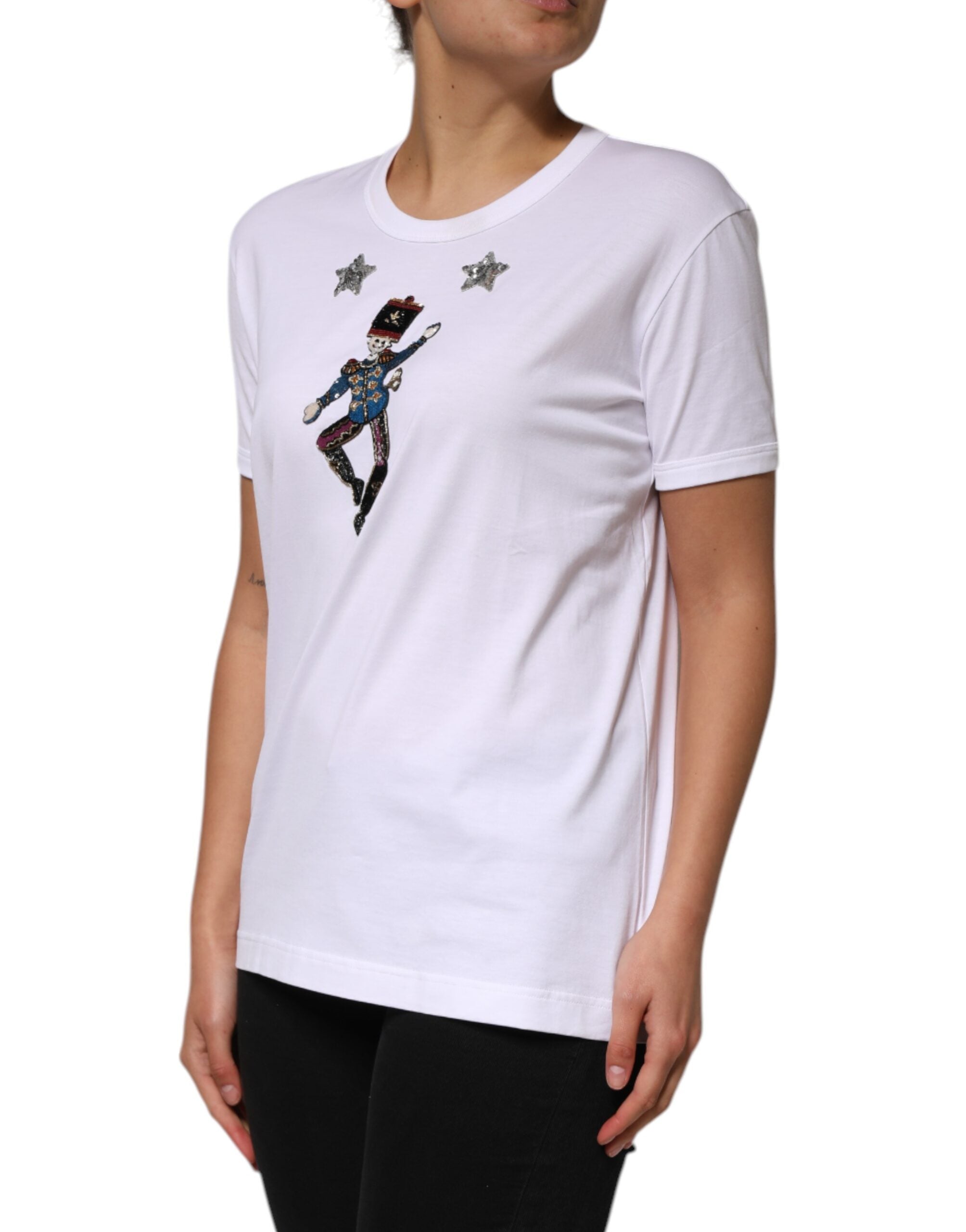 White Cotton Sequin Embellished Top T-shirt - ventzia
