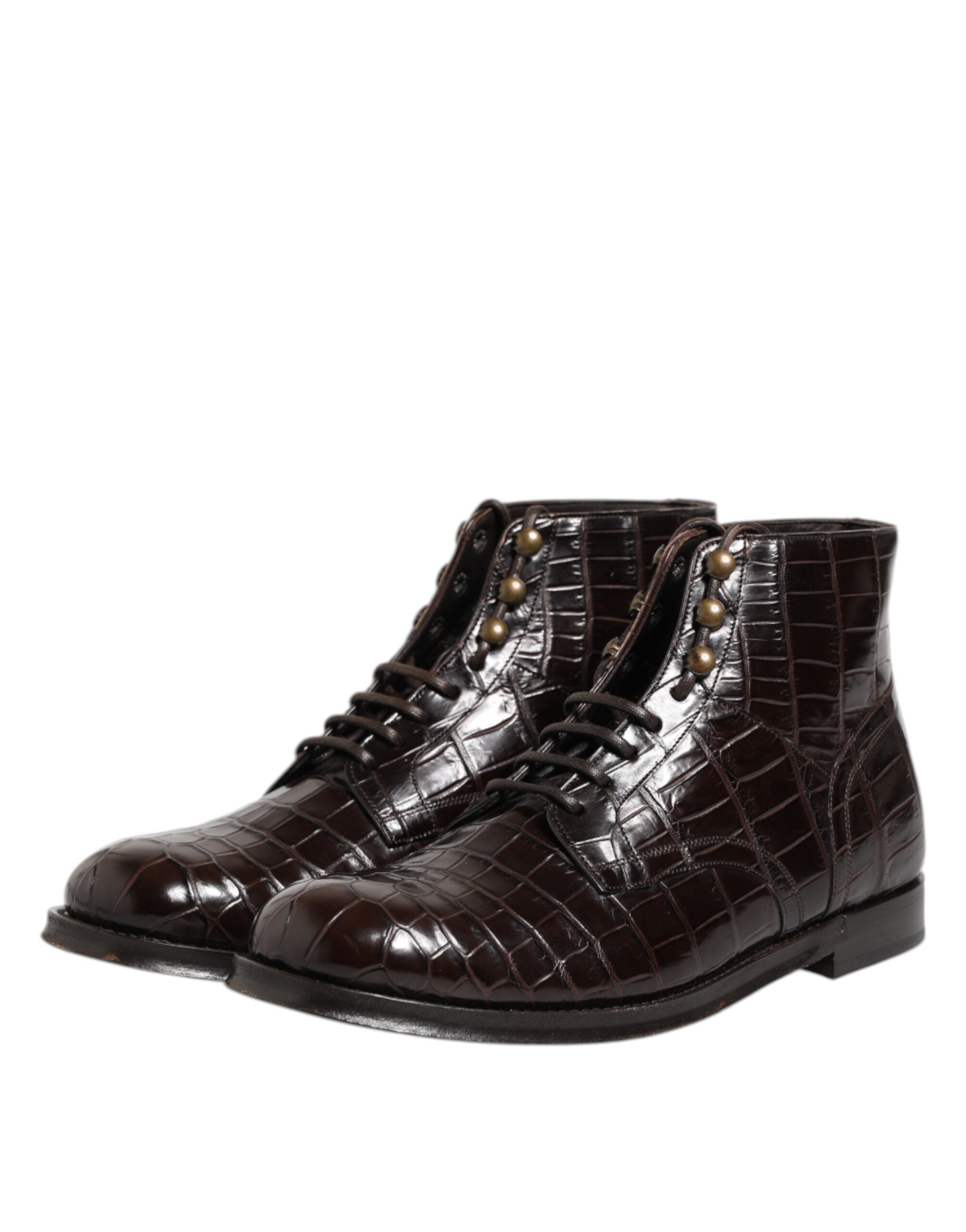 Dark Brown Leather Lace Up Short Boots Shoes - ventzia