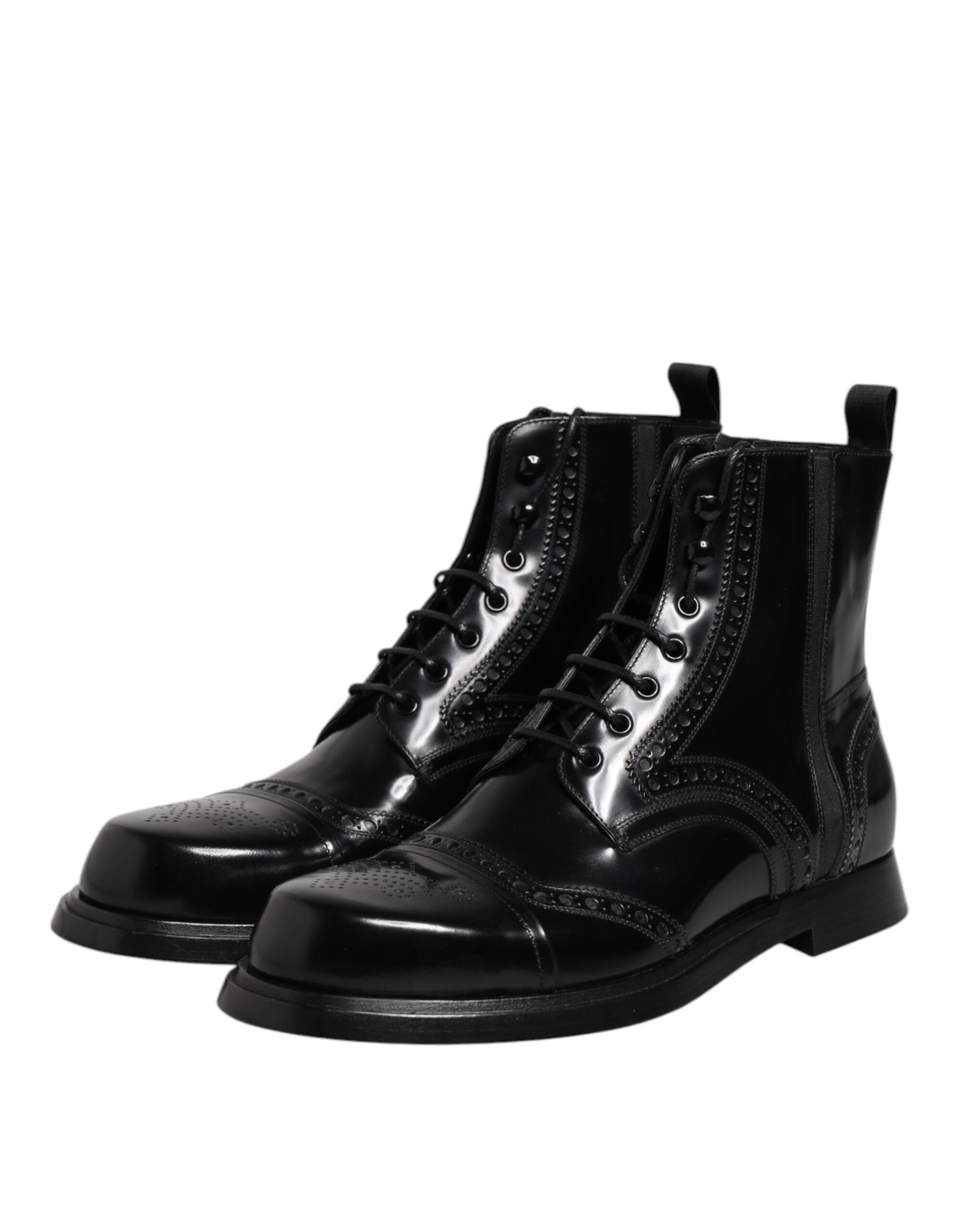 Black Leather Lace Up Mid Calf Boots Shoes - ventzia