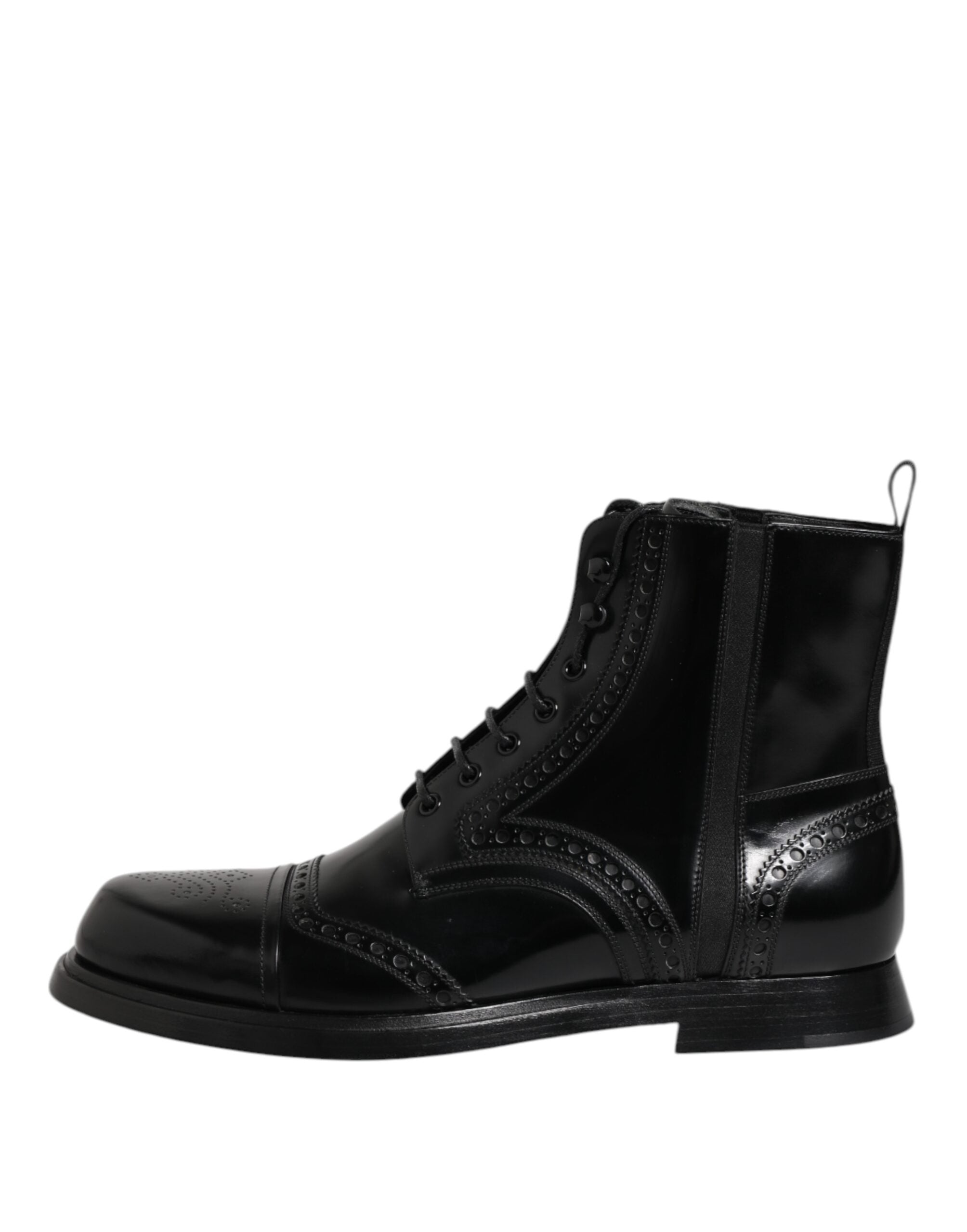 Black Leather Lace Up Mid Calf Boots Shoes - ventzia