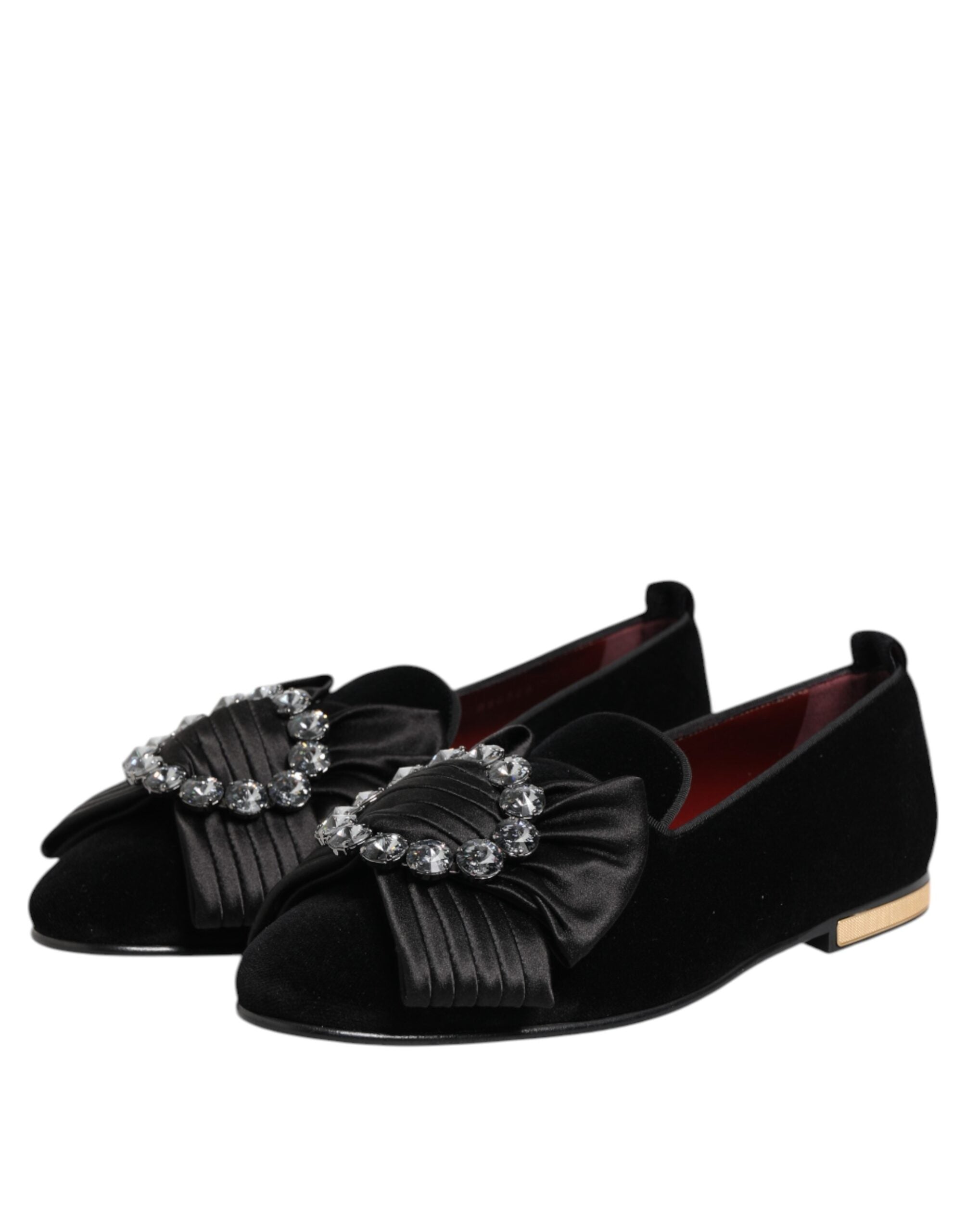 Black VATICANO Crystal Ribbon Slip On Shoes - ventzia