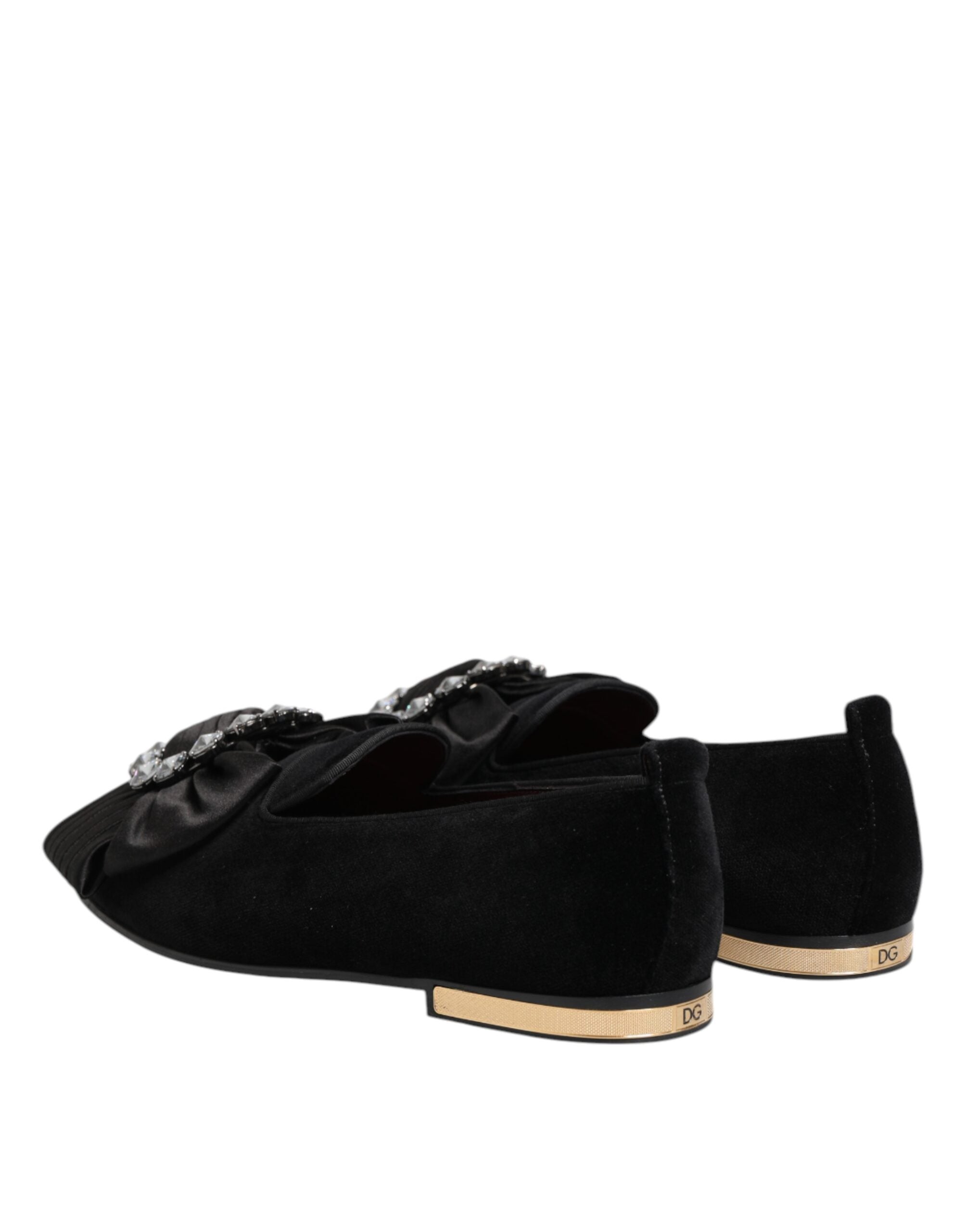Black VATICANO Crystal Ribbon Slip On Shoes - ventzia