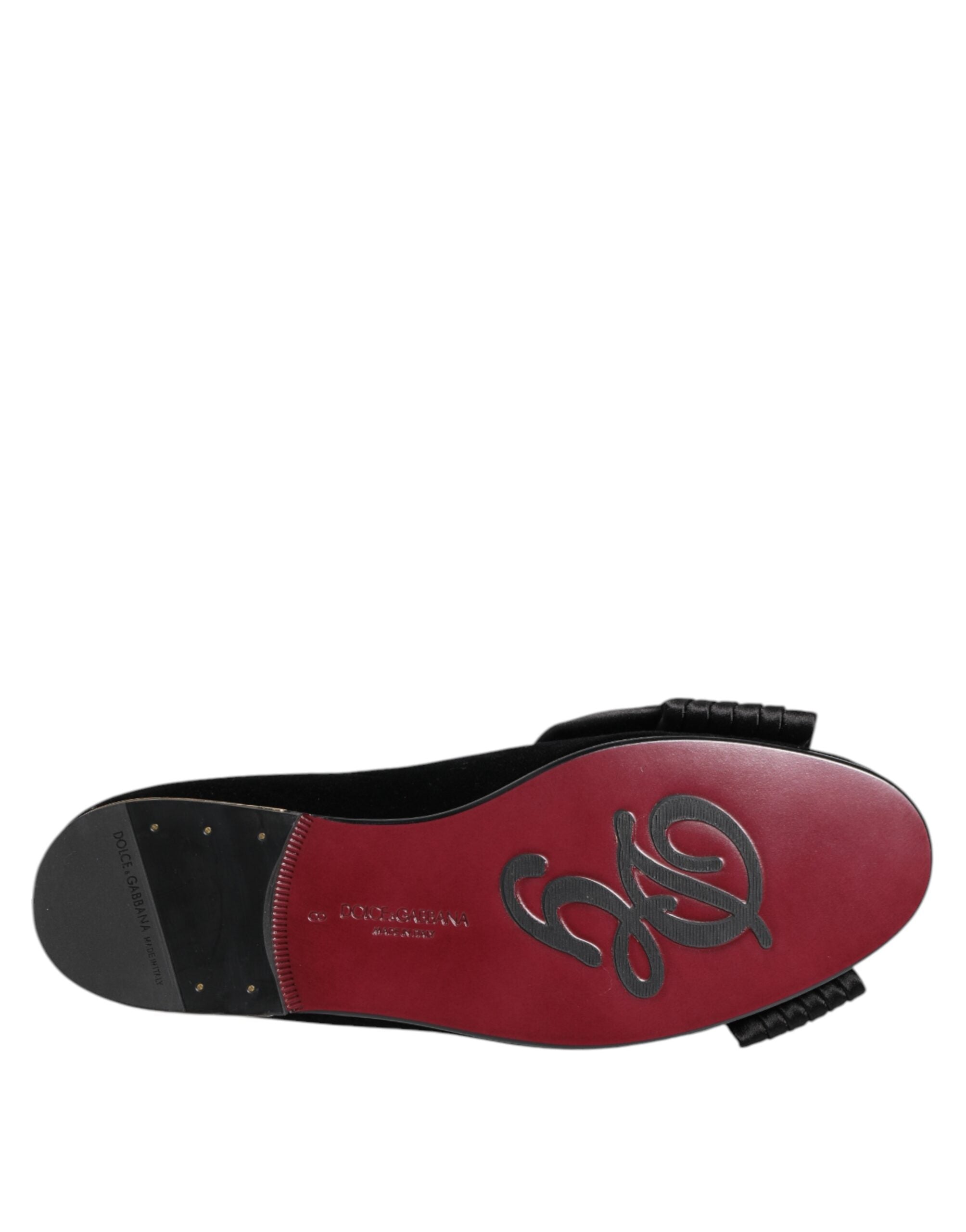 Black VATICANO Crystal Ribbon Slip On Shoes - ventzia