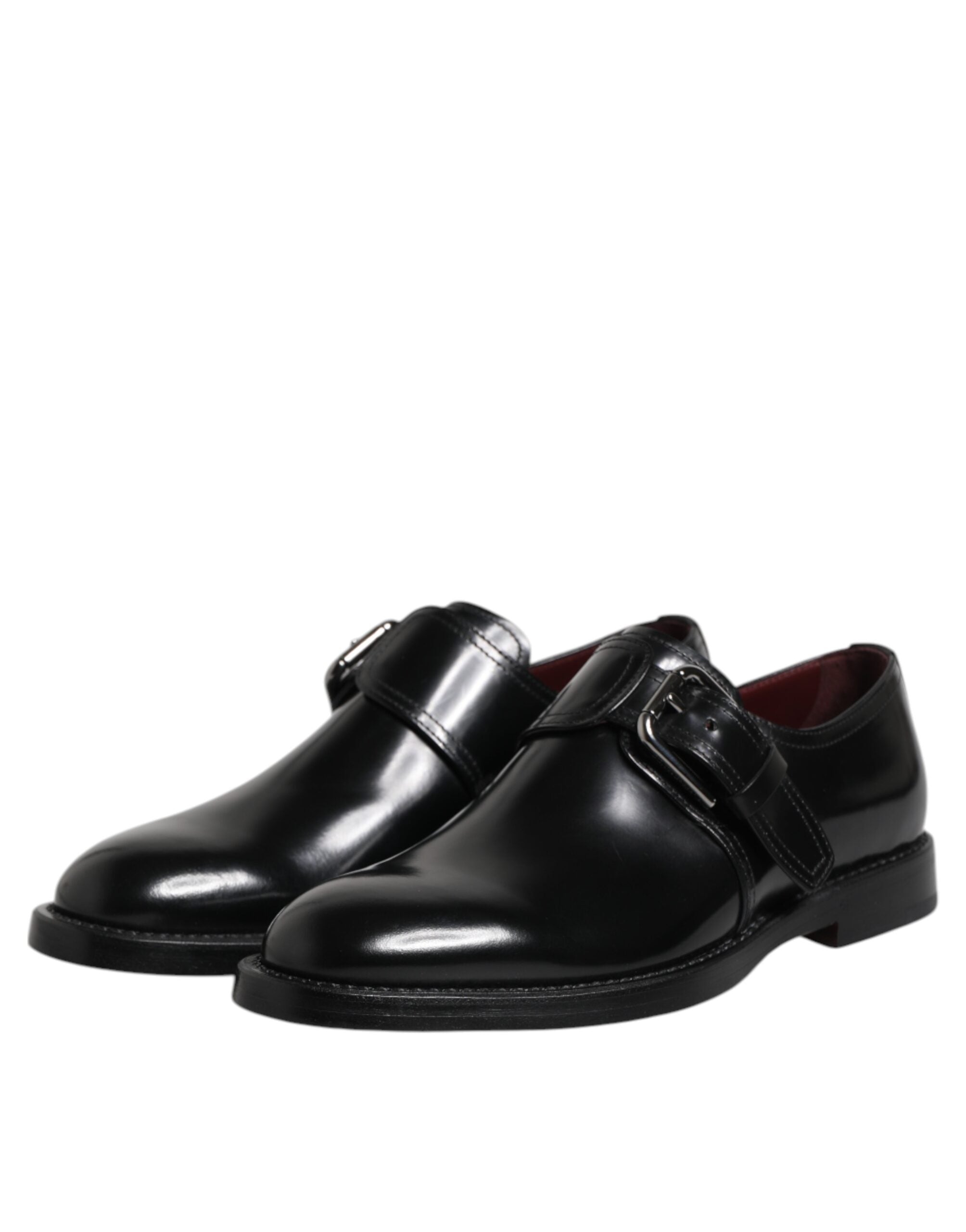 Black Leather Monk Strap Derby Formal Shoes - ventzia