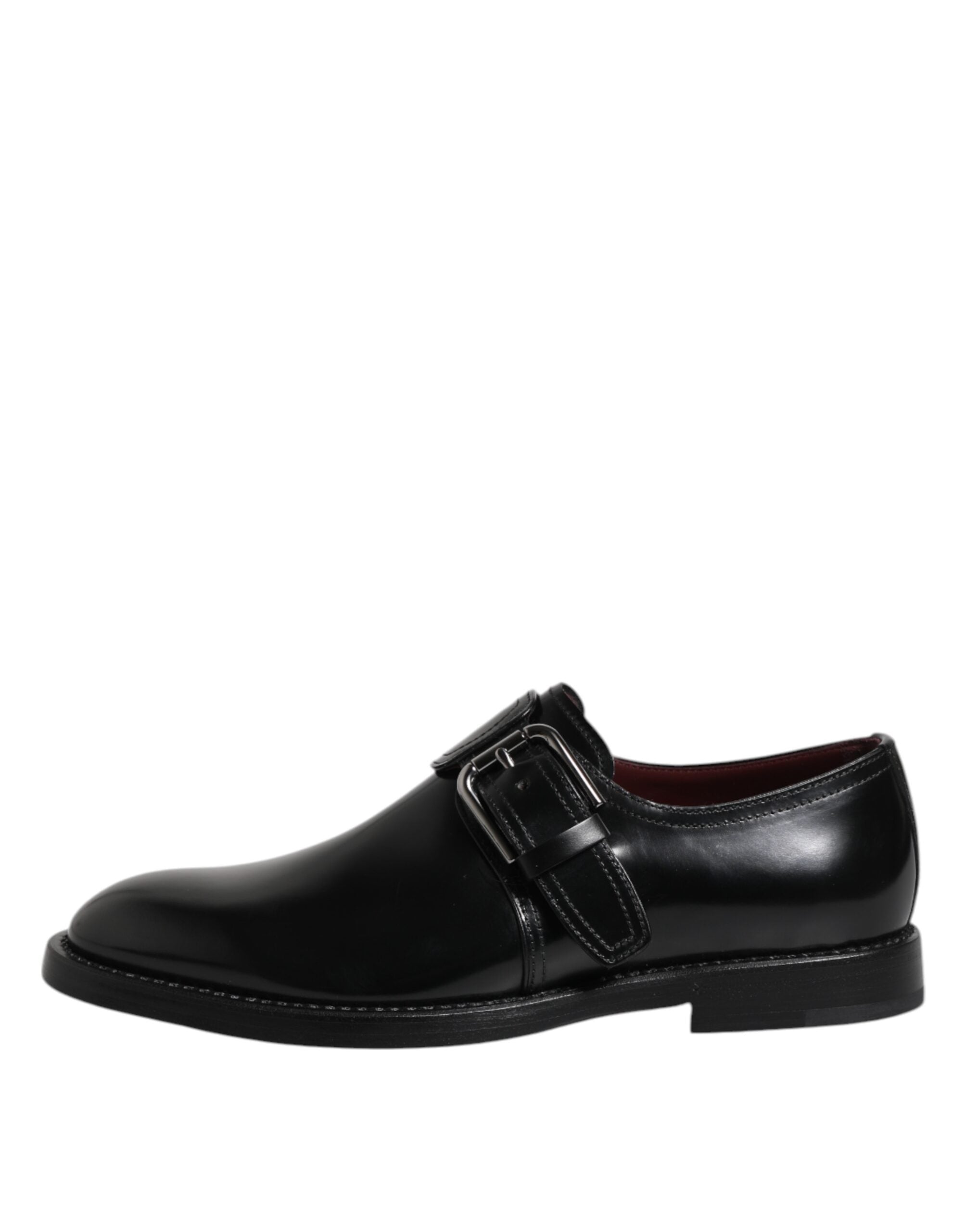 Black Leather Monk Strap Derby Formal Shoes - ventzia