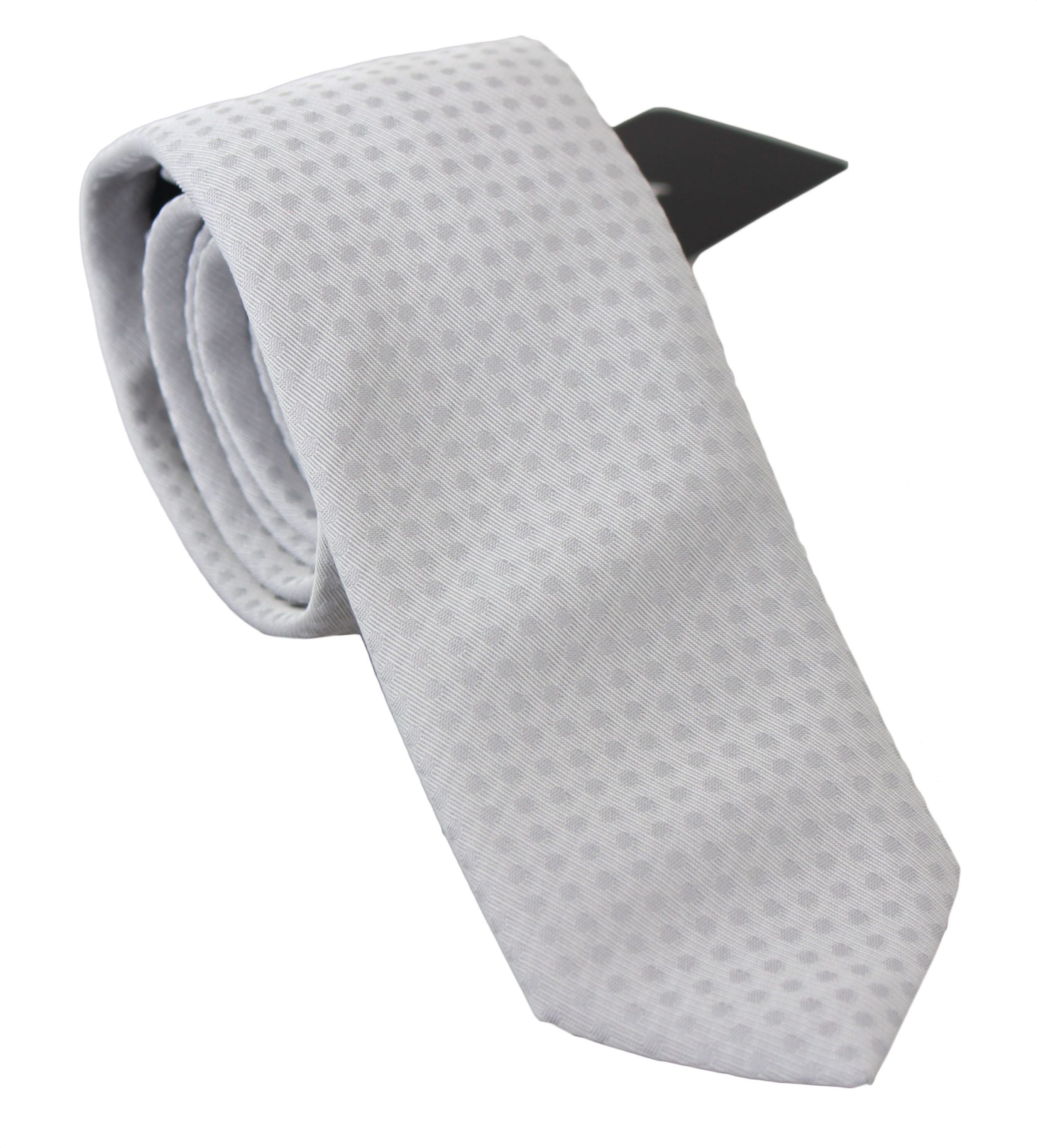 Elegant White Patterned Silk Blend Neck Tie - ventzia