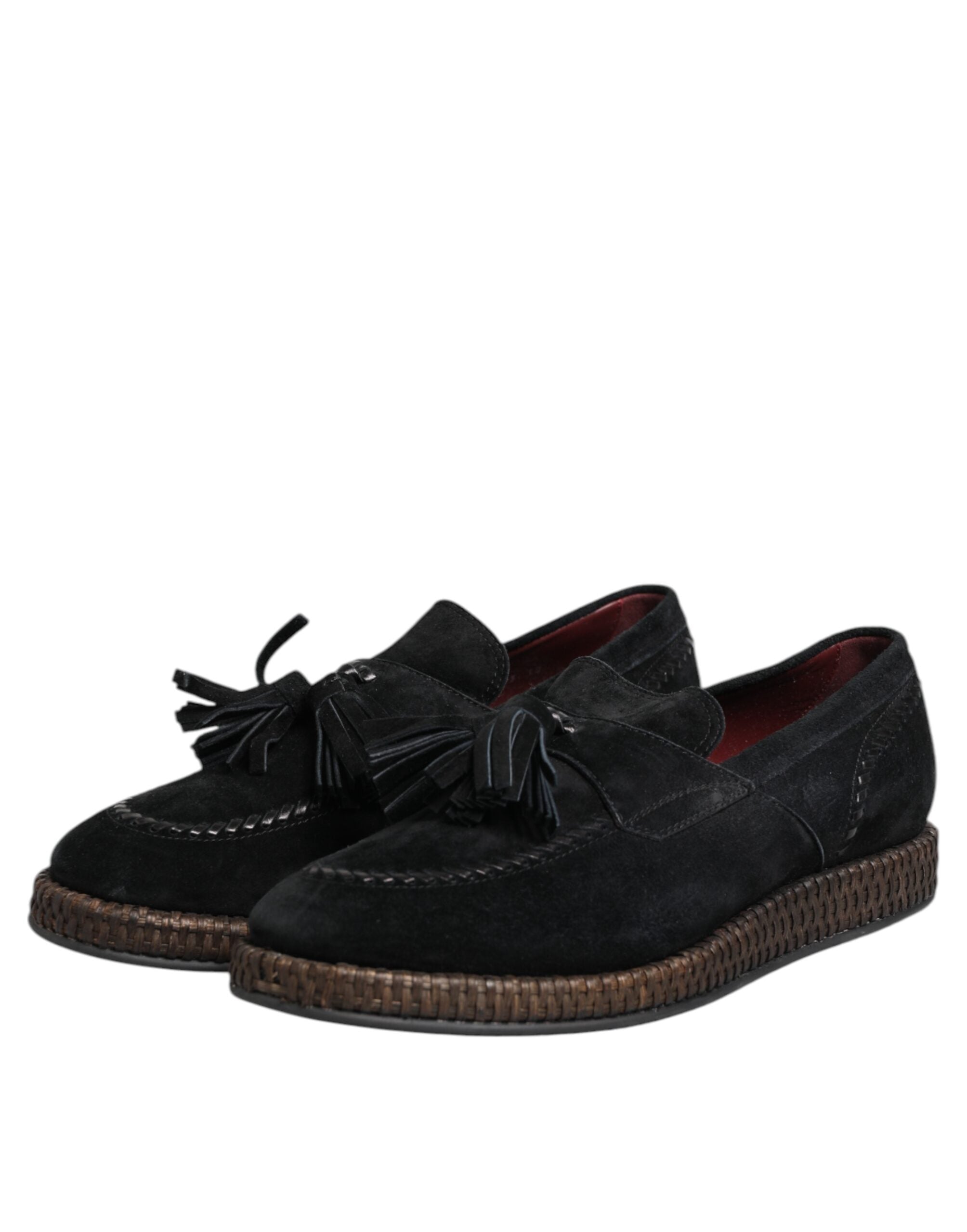 Black Suede Tassel Embellished Loafers Shoes - ventzia