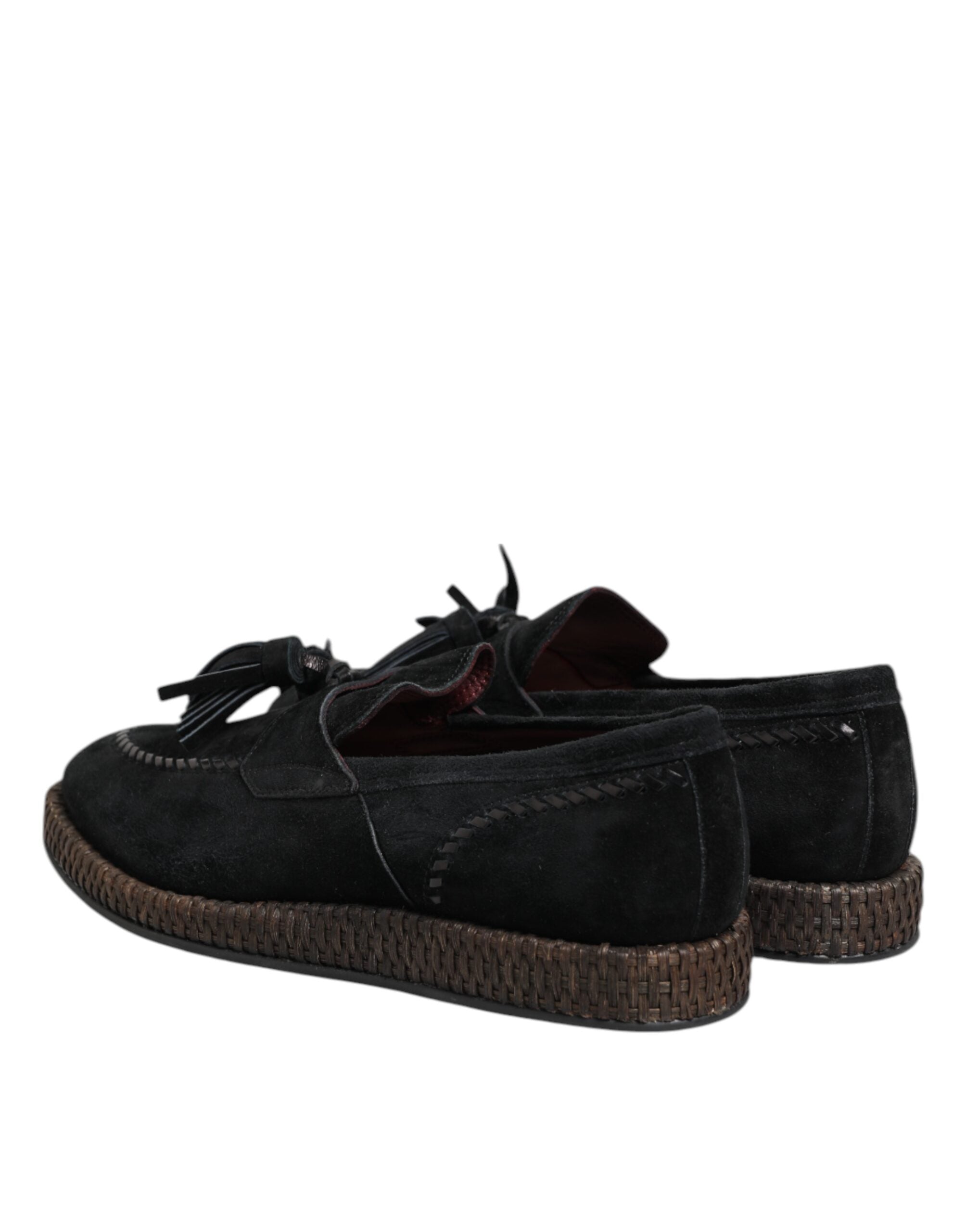 Black Suede Tassel Embellished Loafers Shoes - ventzia