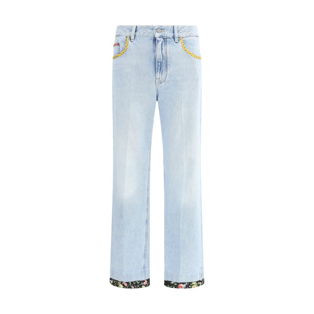 Light Blue Cotton Straight-Leg Jeans - ventzia