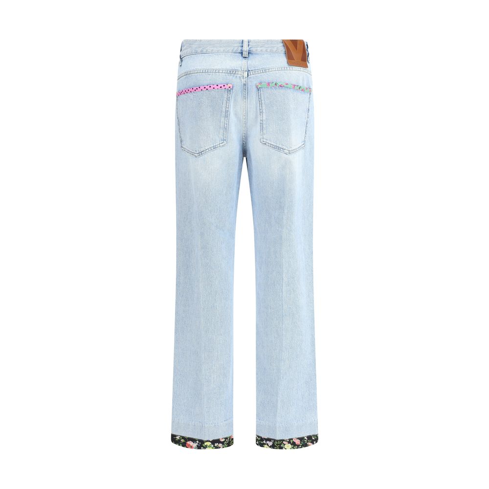 Light Blue Cotton Straight-Leg Jeans - ventzia