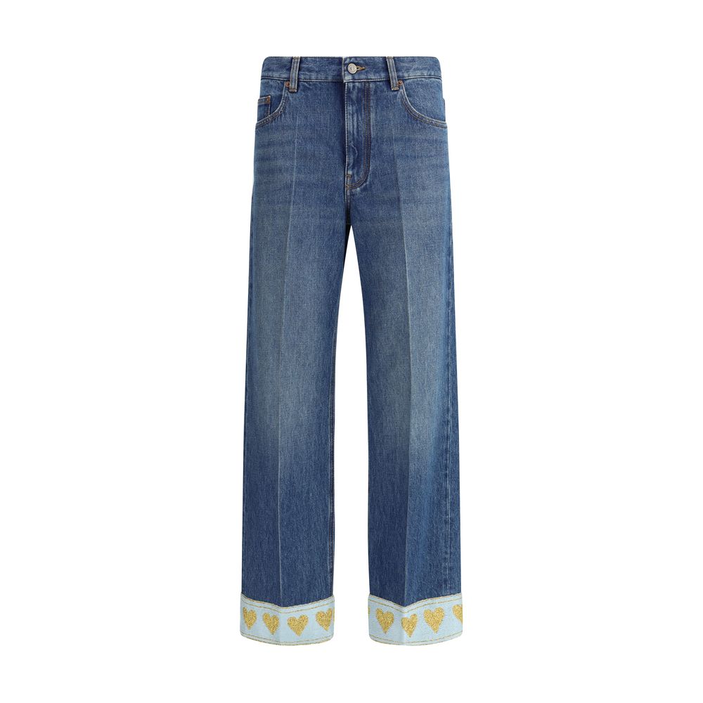 Blue Cotton Straight-Leg Jeans - ventzia