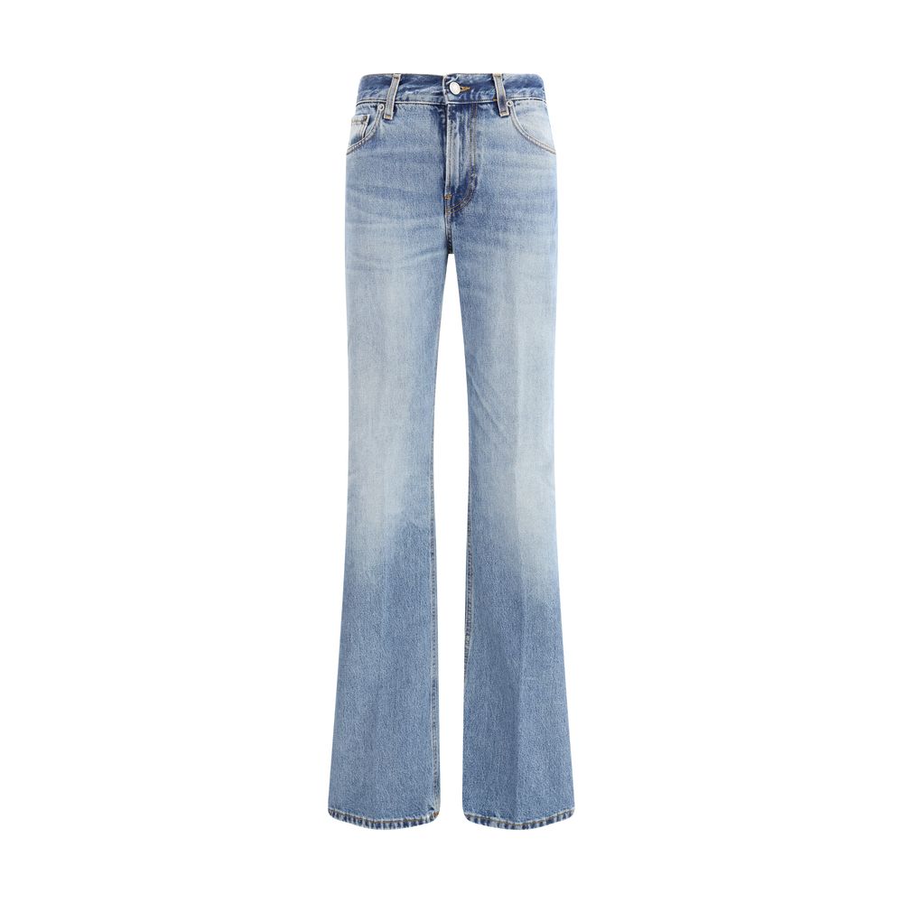 Light Blue Cotton Flared Jeans - ventzia