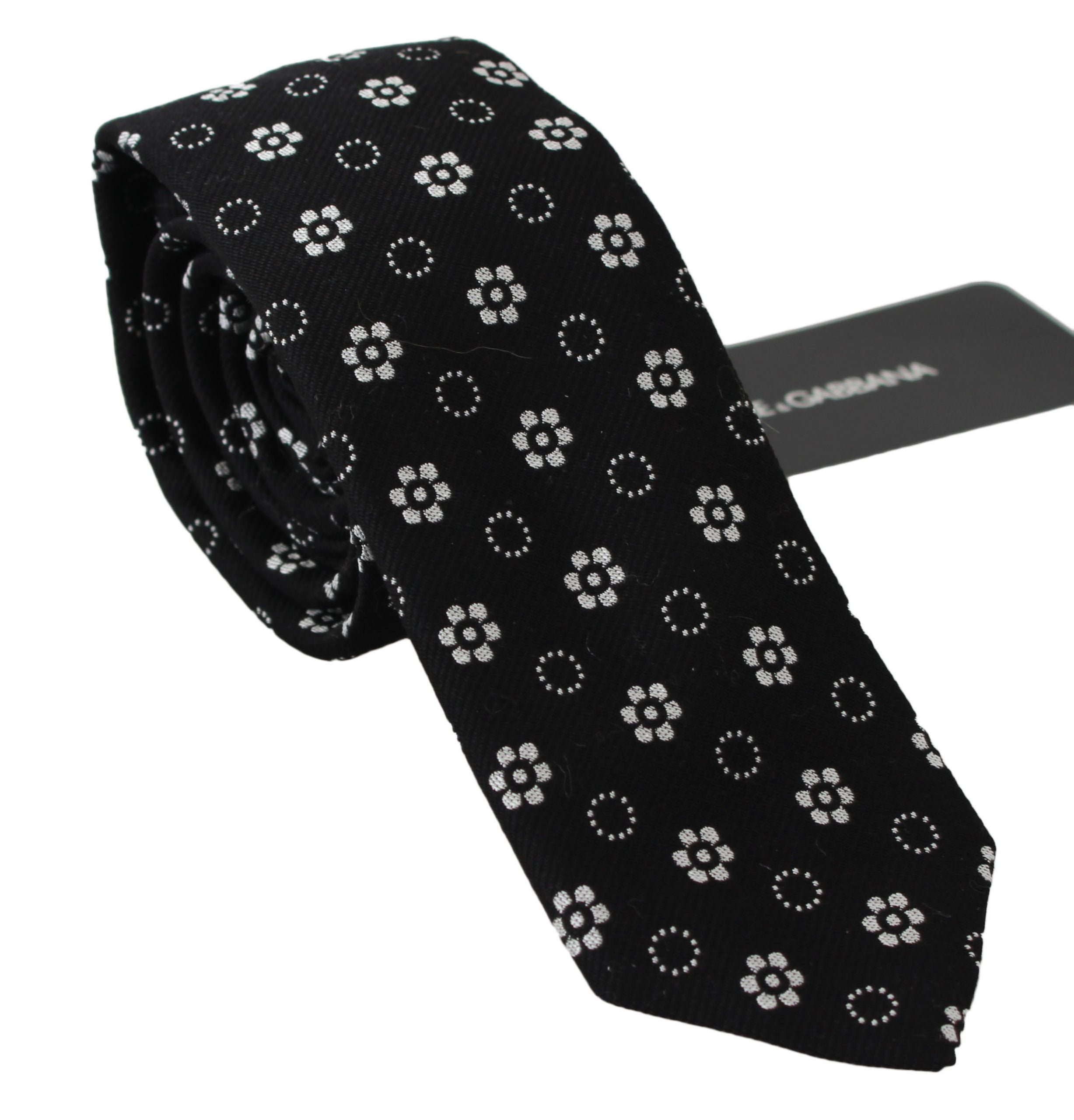 Elegant Black Floral Silk Necktie - ventzia