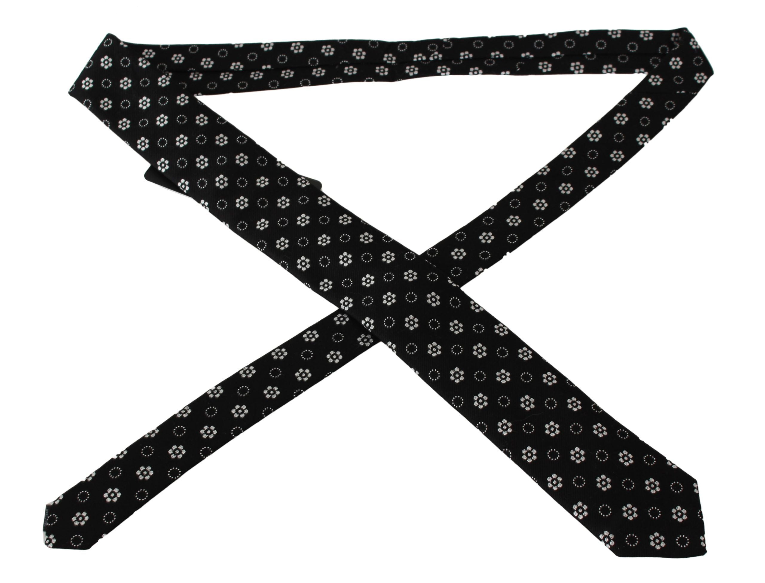 Elegant Black Floral Silk Necktie - ventzia